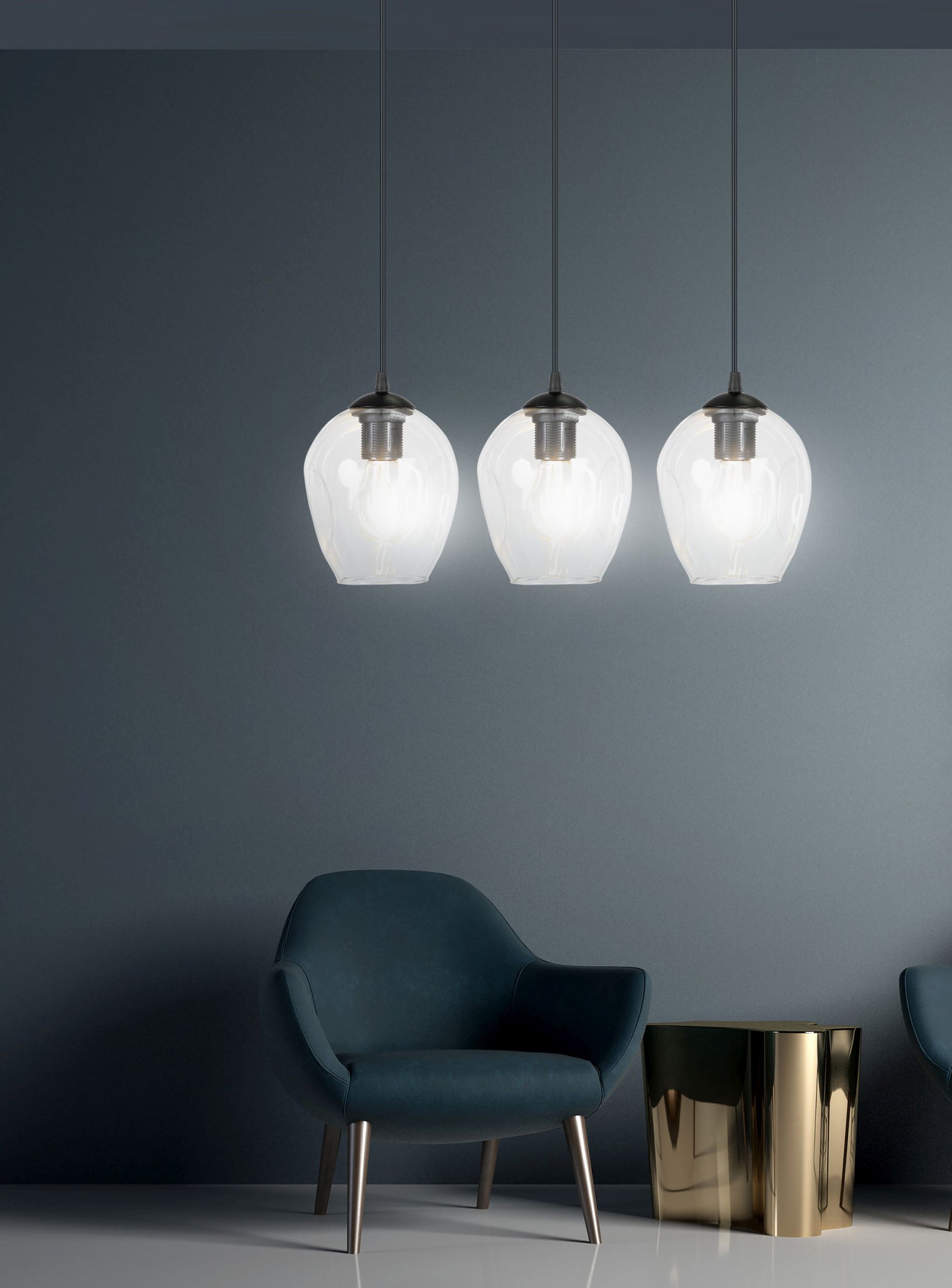 Emibig Istar lampa wisząca 3x15 W czarna-przezroczysta 679/3