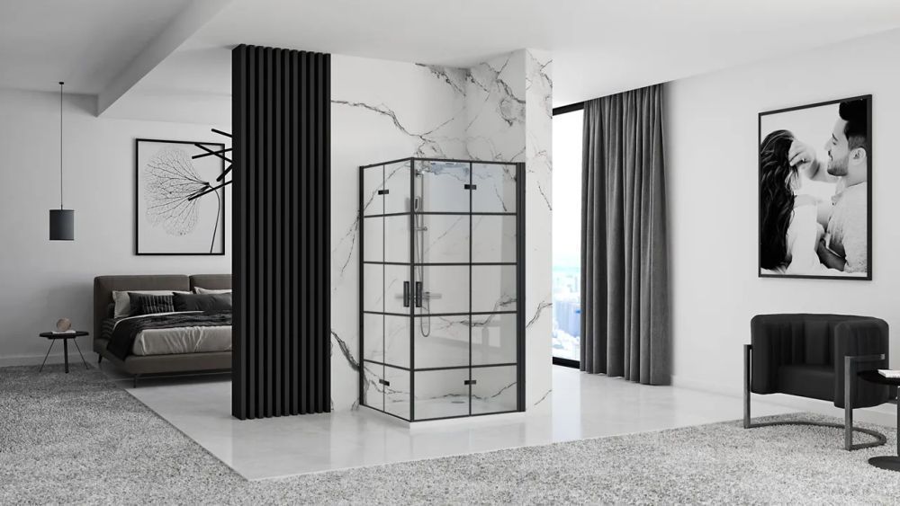 Rea Molier Black Double kabina prysznicowa 100x100 cm kwadratowa czarny półmat/szkło przezroczyste REA-K6963/REA-K6963