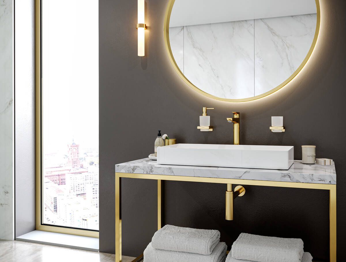 Hansgrohe Talis E bateria umywalkowa stojąca wysoka EcoSmart brąz szczotkowany 71717140