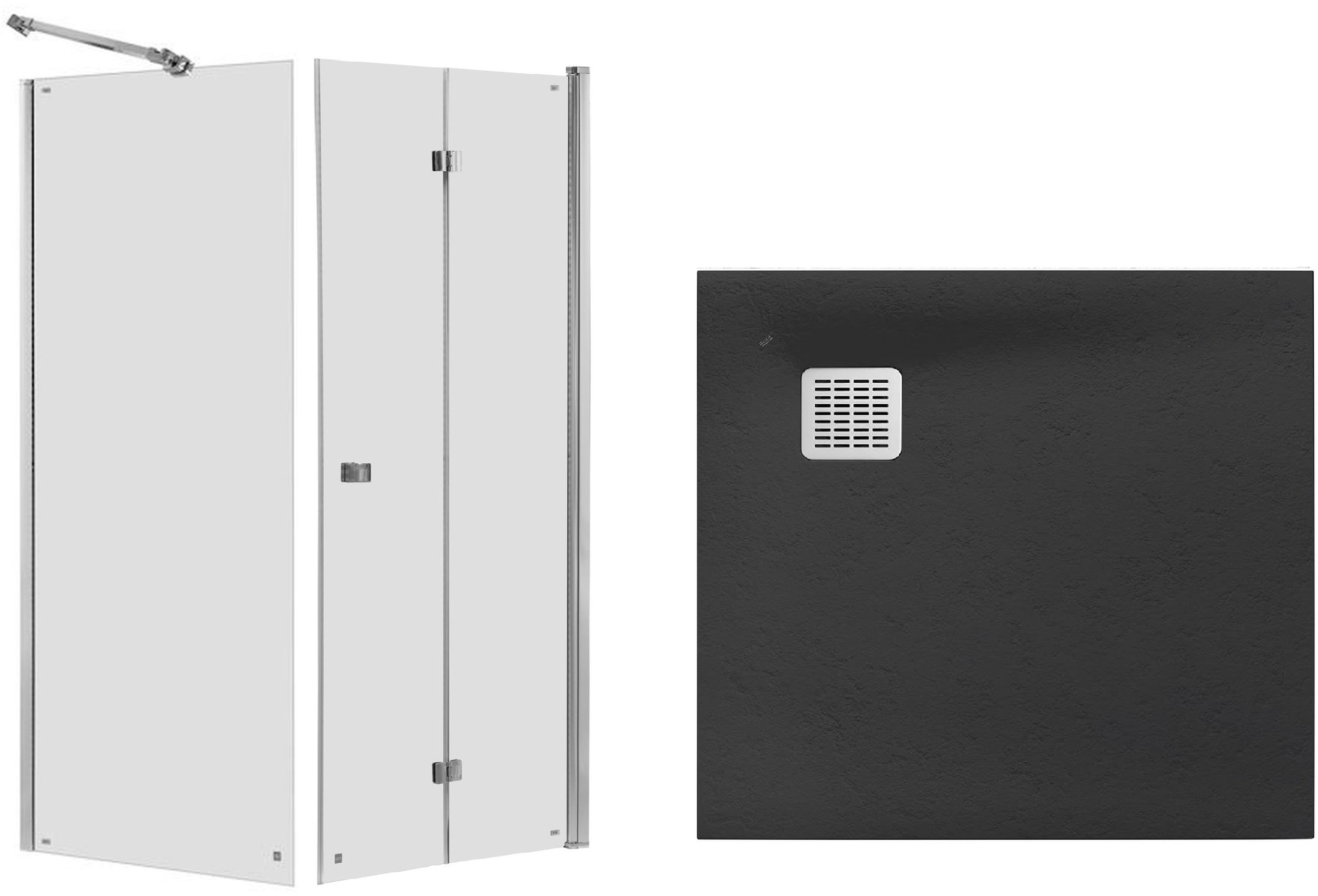 Zestaw Roca Capital kabina prysznicowa 80x80 cm kwadratowa MaxiClean z brodzikiem Terran onyks (AM4508012M, AM4408012M, AP10332032001640)
