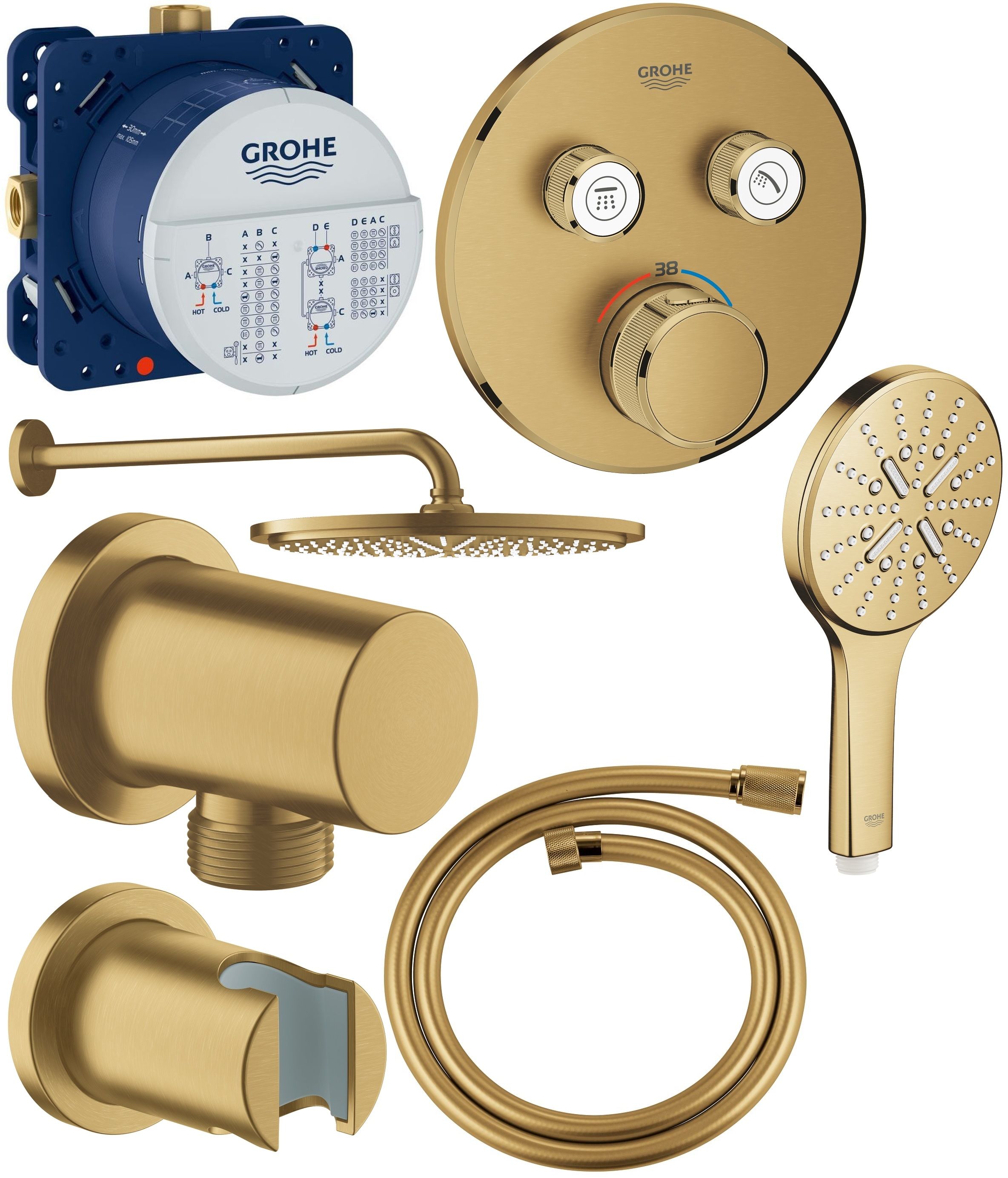 Grohe Grohtherm SmartControl zestaw prysznicowy podtynkowy termostatyczny z deszczownicą brushed cool sunrise (35600000, 29119GN0, ...