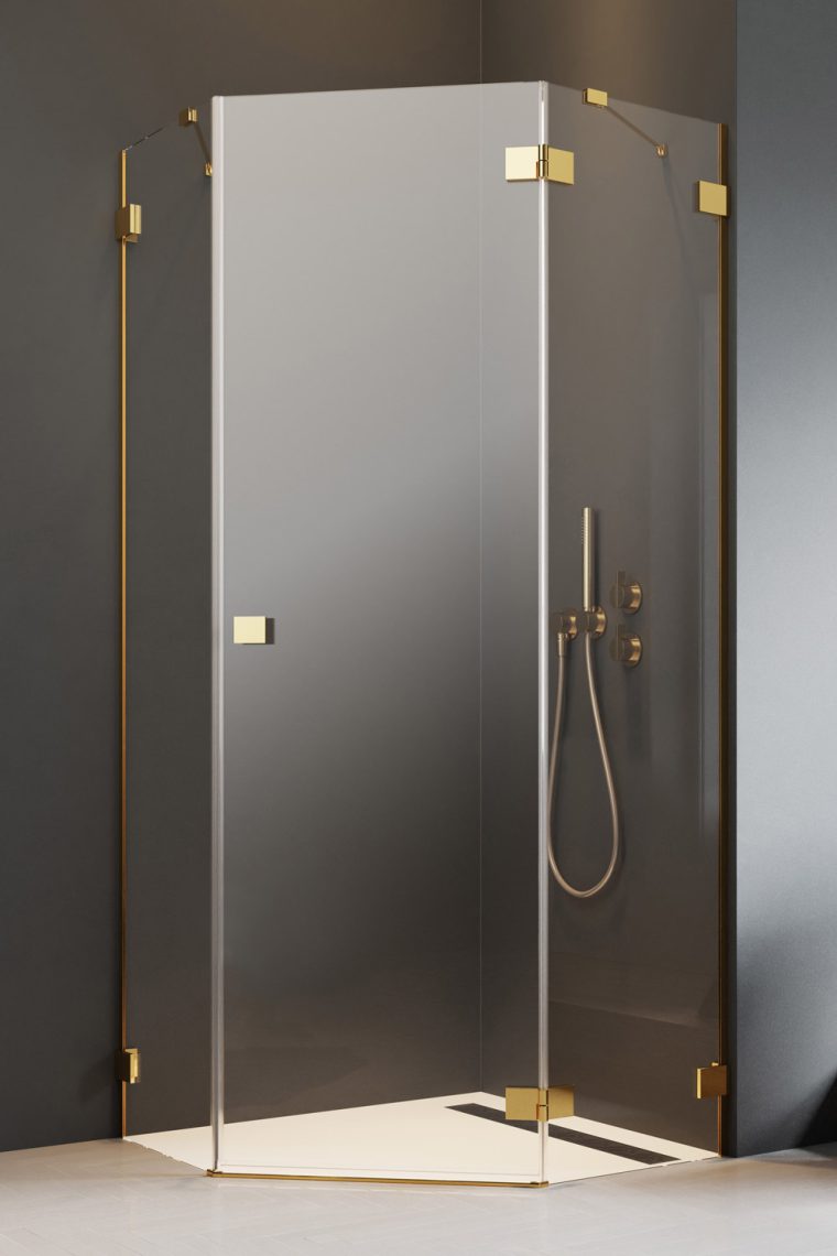 Radaway Essenza Pro Gold PTJ kabina pięciokątna 80x80 cm złoty połysk/szkło przezroczyste 10100000-09-01R/10100100-01-01
