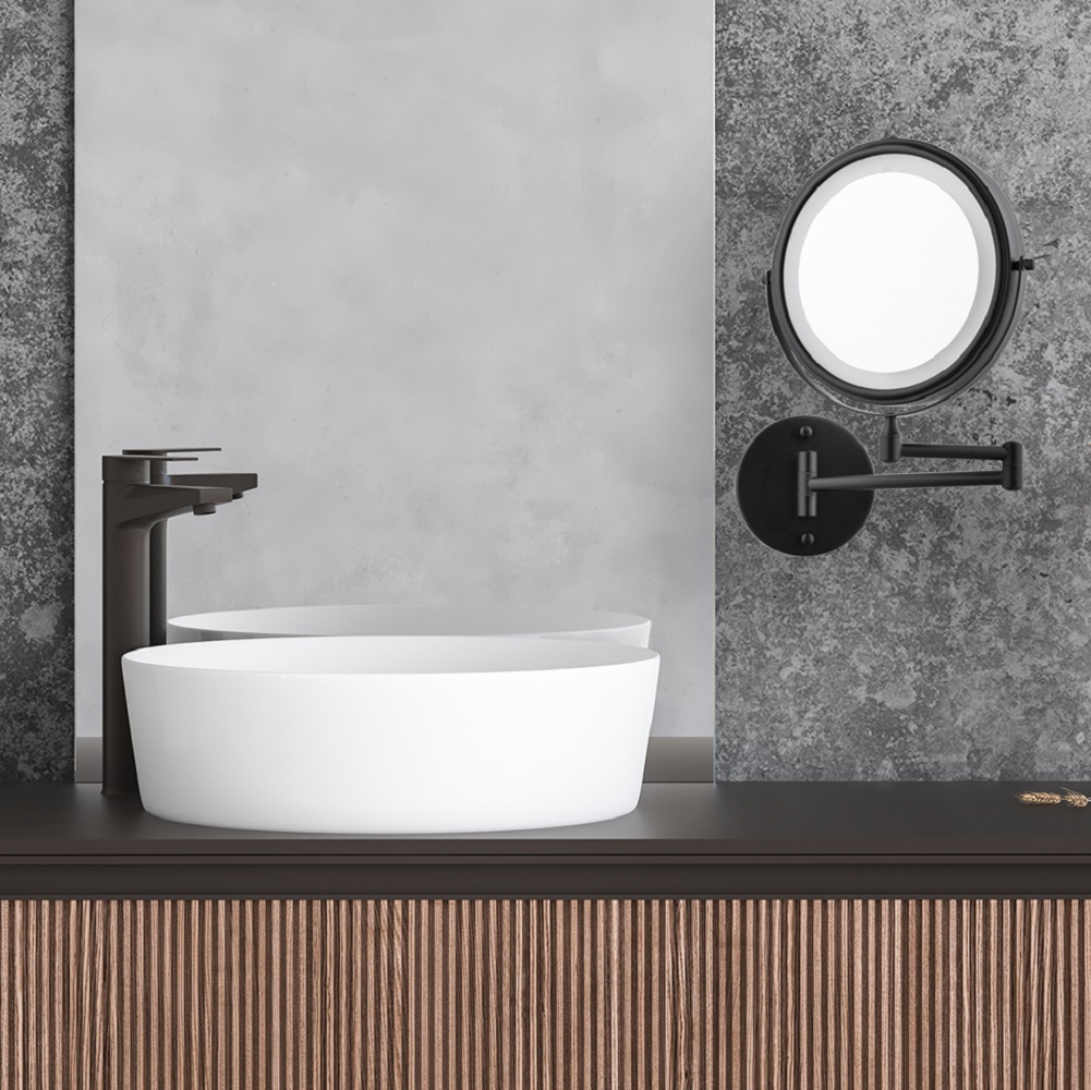 YokaHome Eda lusterko kosmetyczne 21x21 cm okrągłe z oświetleniem czarny EDA-BLK