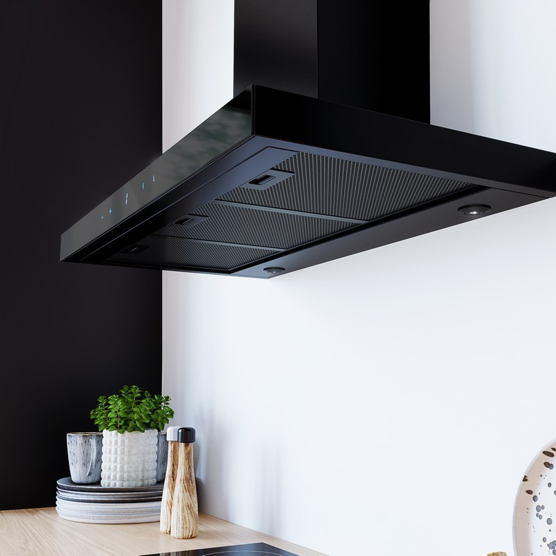 Globalo Design Verta okap kuchenny 90 cm ścienny czarny VERTA_90_3_BLACK
