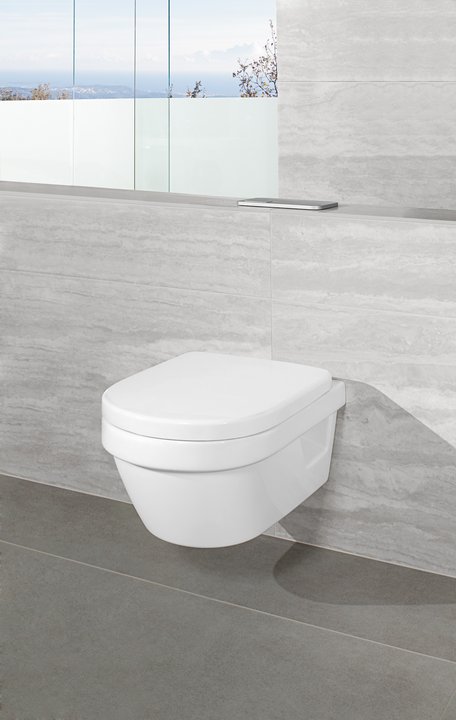 Villeroy & Boch Architectura combi-Pack zestaw miska WC wisząca bez kołnierza z deską wolnoopadającą Weiss Alpin 4687HR01