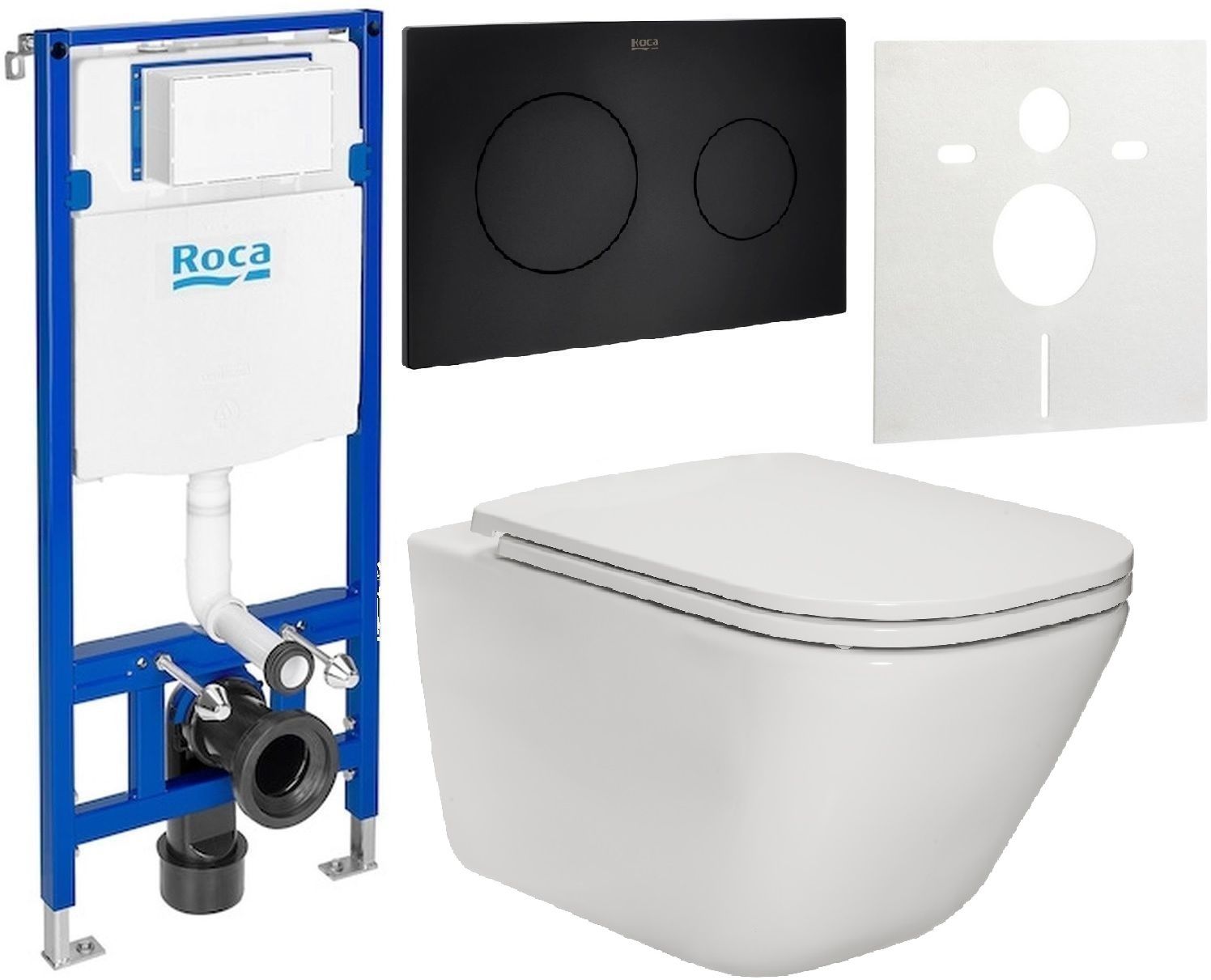 Zestaw Roca Gap Square miska WC wisząca Rimless z deską sedesową wolnoopadającą i stelaż podtynkowy Duplo One z przyciskiem ... - Wysyłka w 24h