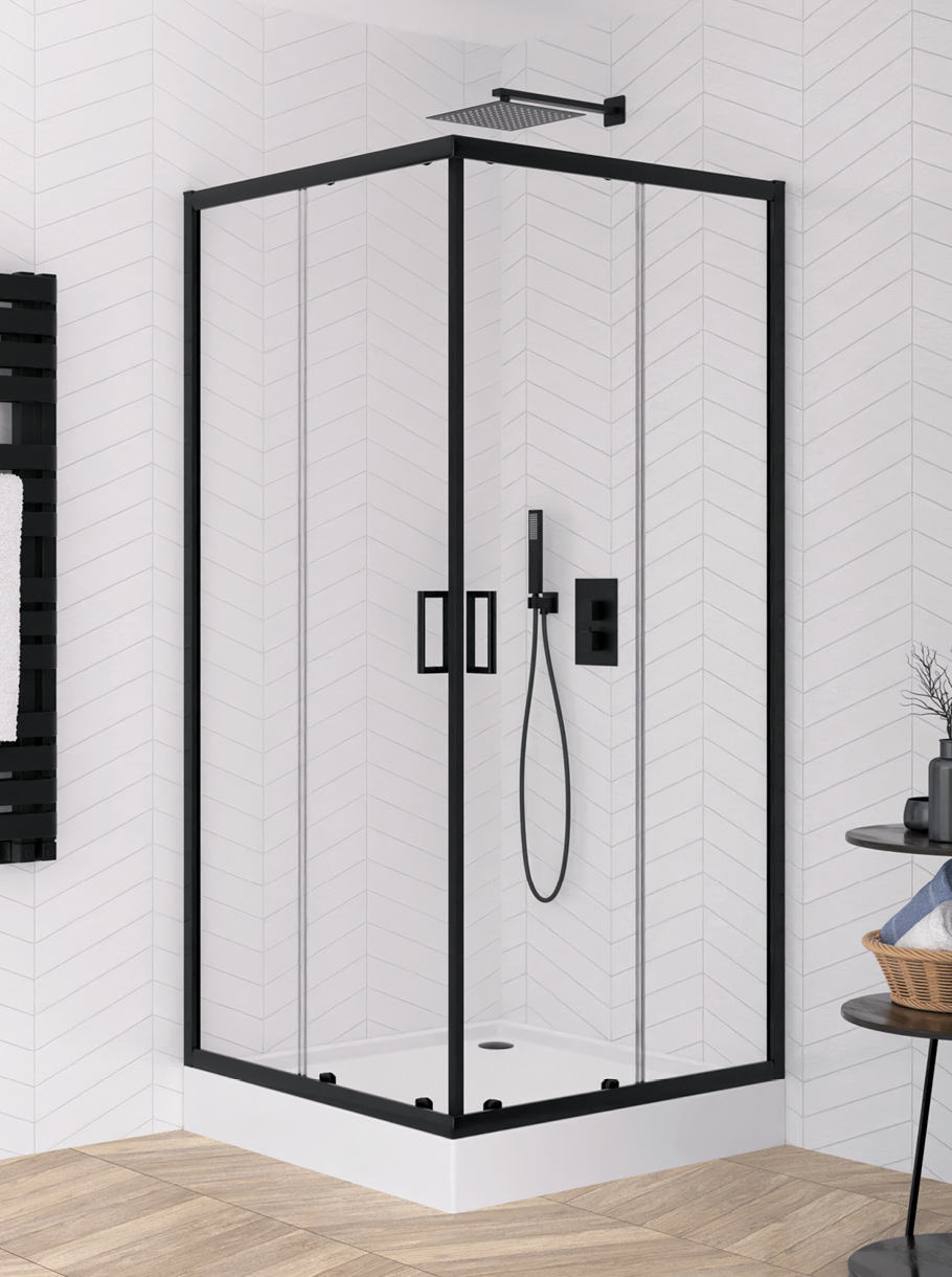 New Trendy Suvia kabina z brodzikiem 80x80 cm kwadratowa czarny mat/szkło przezroczyste ZS-0011