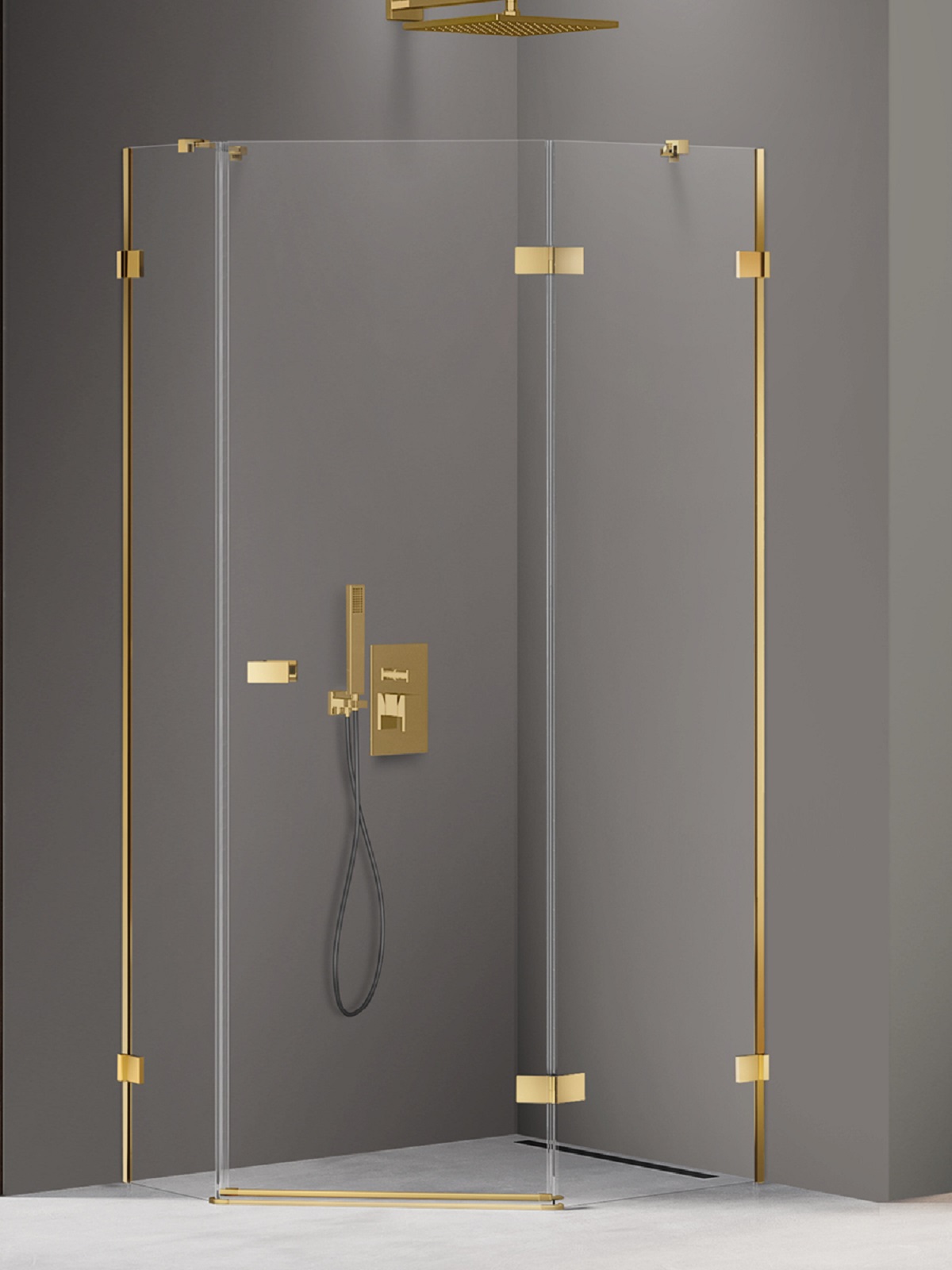 New Trendy Avexa Gold Shine kabina prysznicowa 100x80 cm pięciokątna prawa złoty połysk/szkło przezroczyste EXK-3850