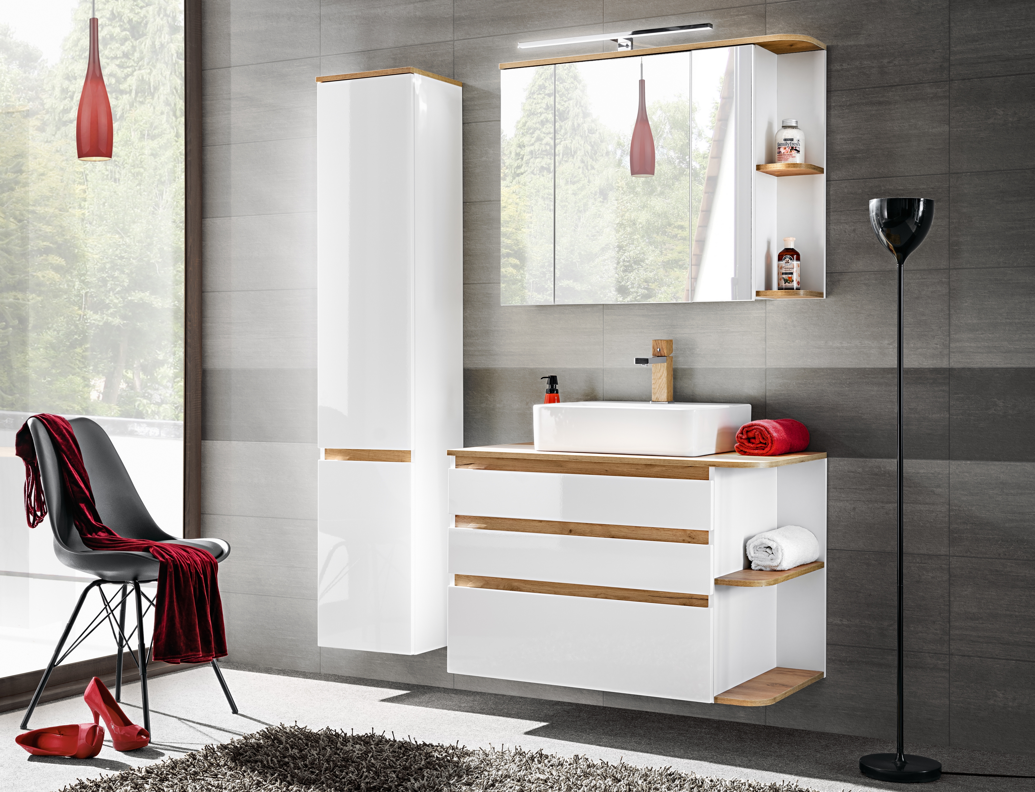 Comad Platinum szafka 176 cm boczna wysoka wisząca Biel Alpejska/Dąb Craft złoty PLATINUM800FSC