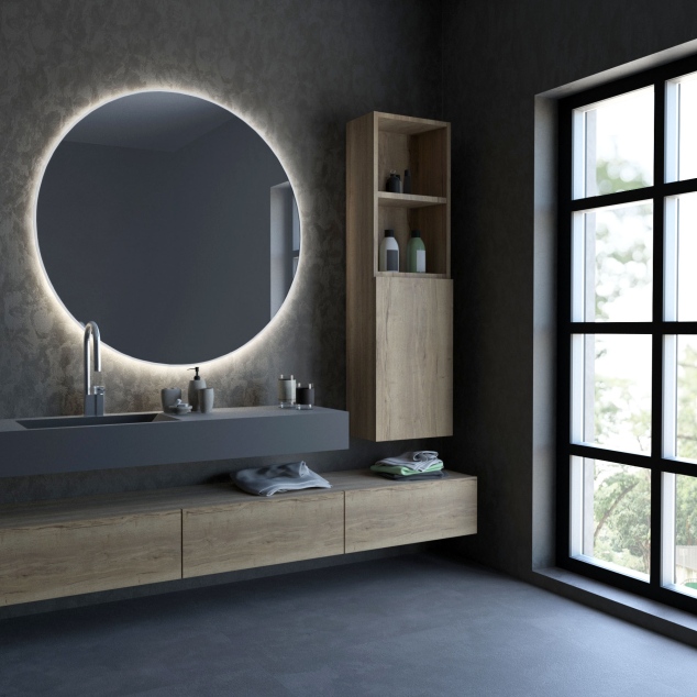 Smartwoods Bright lustro 100 cm okrągłe z oświetleniem LED białe barwa światła zimna