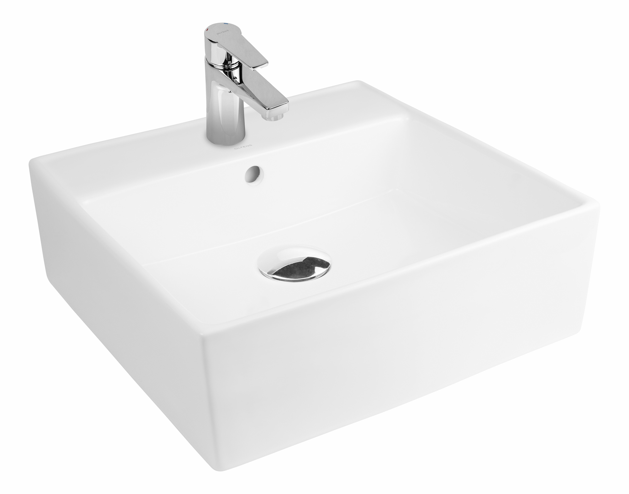 Oltens Hyls umywalka 47 cm nablatowa kwadratowa z powłoką SmartClean biała 41809000 - Wysyłka w 24h