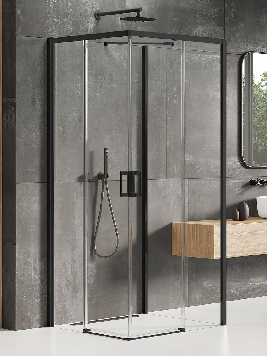 New Trendy Prime Black kabina prysznicowa 80x100 cm prostokątna przyścienna lewa czarny mat/szkło przezroczyste K-0995