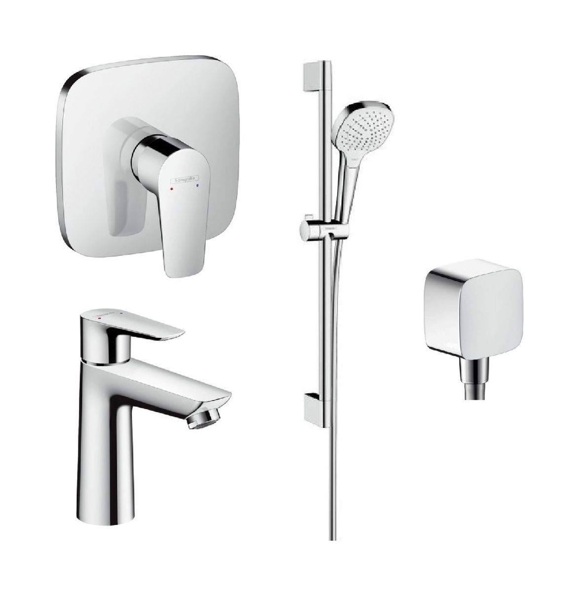 Zestaw Hansgrohe Talis E bateria prysznicowa i umywalkowa z zestawem prysznicowym Croma i przyłączem ściennym (71765000, 71710000, ... - Wysyłka w 24h