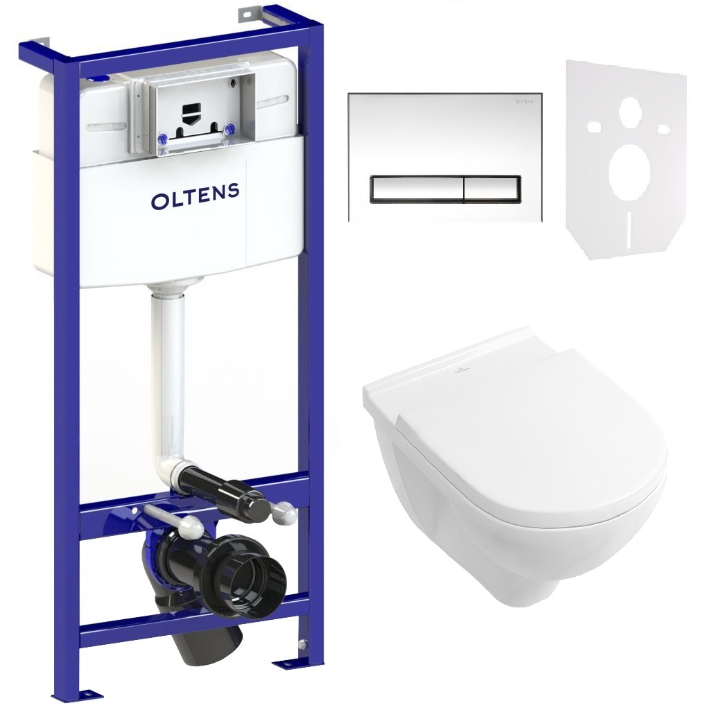 Zestaw Villeroy & Boch O.Novo miska WC z deską wolnoopadającą i stelaż podtynkowy Oltens Triberg Torne 5w1 z przyciskiem spłukującym ... - Wysyłka w 