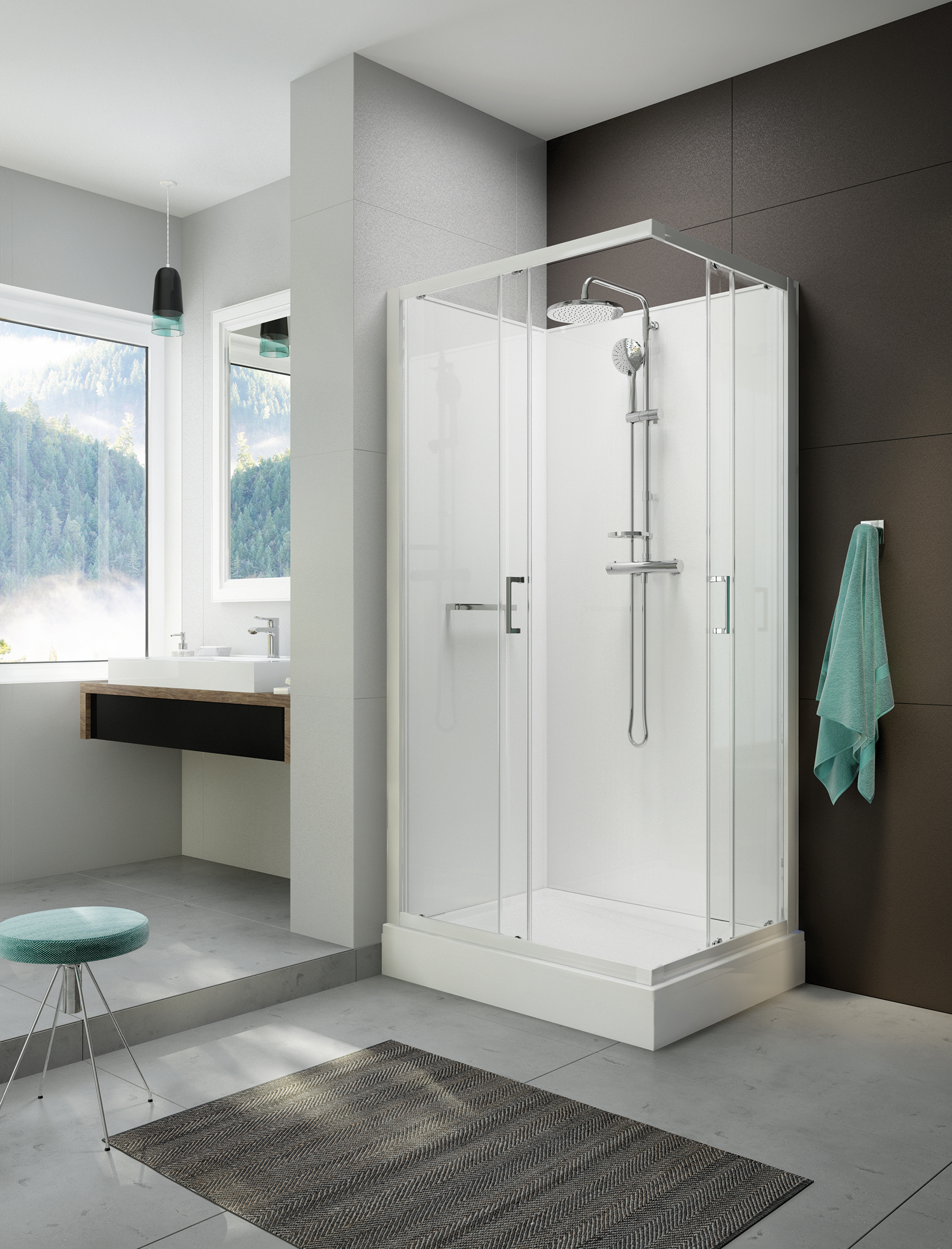 Sanplast Classic II Mineral kabina z brodzikiem i zestawem prysznicowym 80x100 cm prostokątna biały połysk/szkło przezroczyste ...