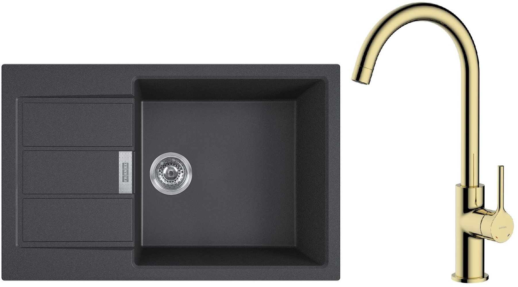 Zestaw Franke Sirius 2.0 S2D 611-78 XL zlewozmywak 78x50 cm z baterią kuchenną Oltens Skafta onyx/złoty połysk (1430618577, 35206800) - Wysyłka w 24h