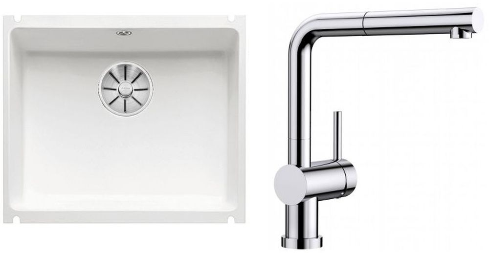 Zestaw Blanco Subline 500-U zlewozmywak ceramiczny biały z baterią kuchenną Linus-S-F chrom (523733, 514023)