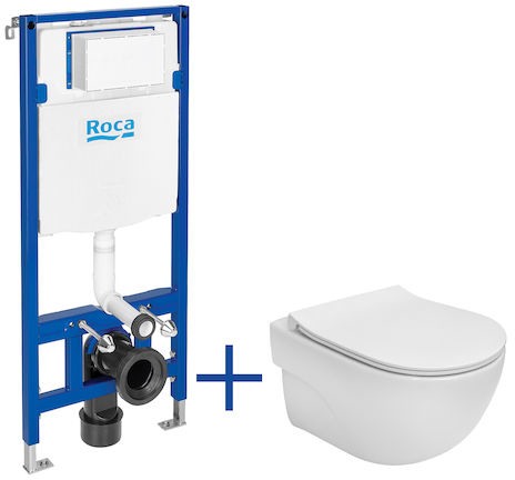 Roca Meridian Compacto miska WC wisząca Rimless z deską wolnoopadającą slim i stelaż podtynkowy Duplo One A893104530 - Wysyłka w 24h