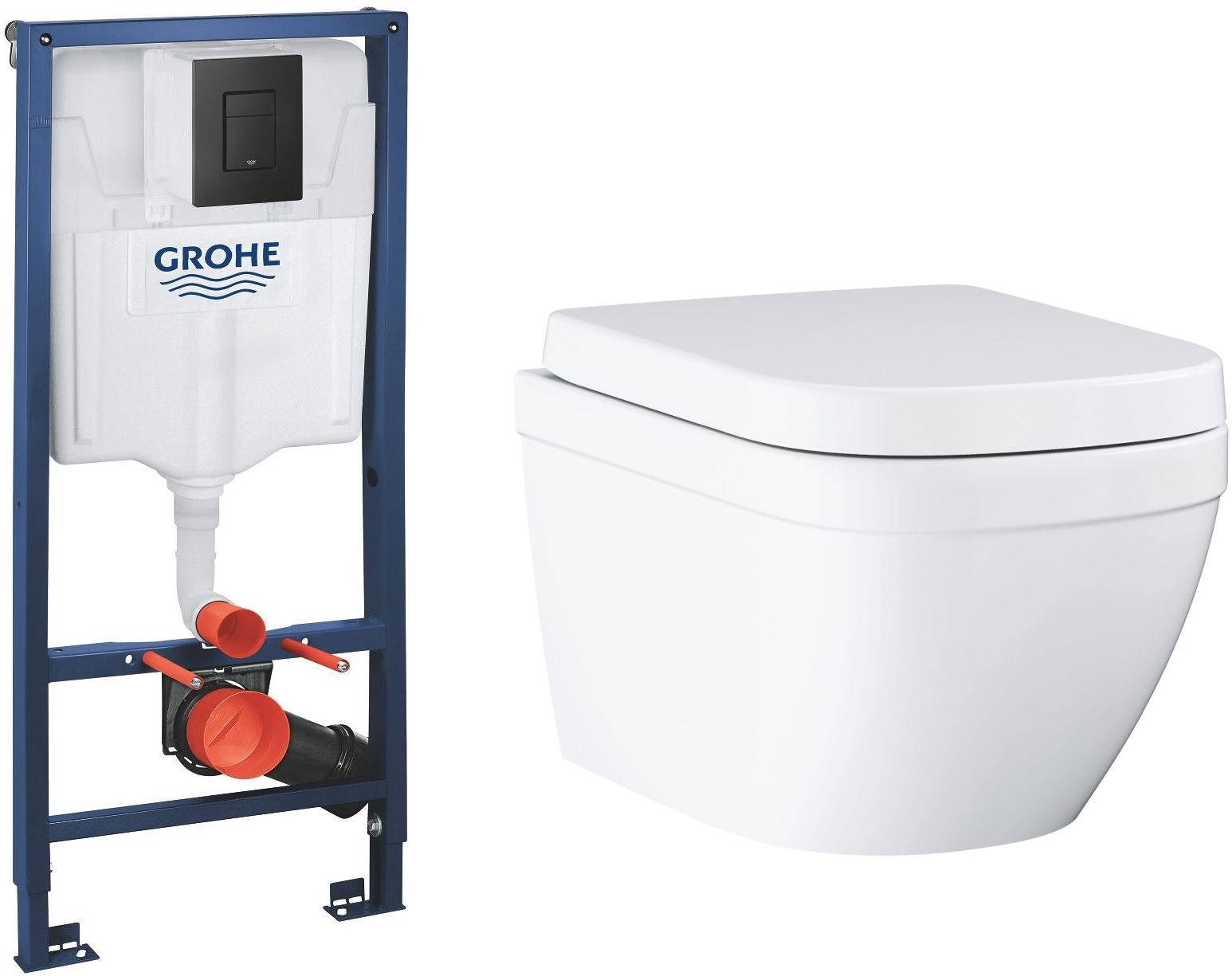 Zestaw Grohe Solido stelaż podtynkowy WC z przyciskiem Even czarny mat i miską WC Euro Ceramic wiszącą z deską wolnoopadającą ... - Wysyłka w 24h