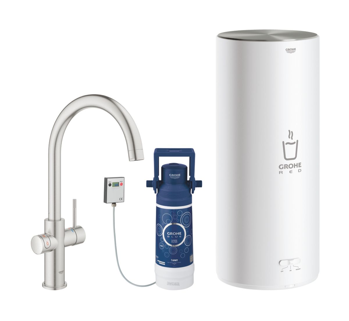 Grohe Red bateria kuchenna z bojlerem stojąca SuperSteel stal 30079DC1