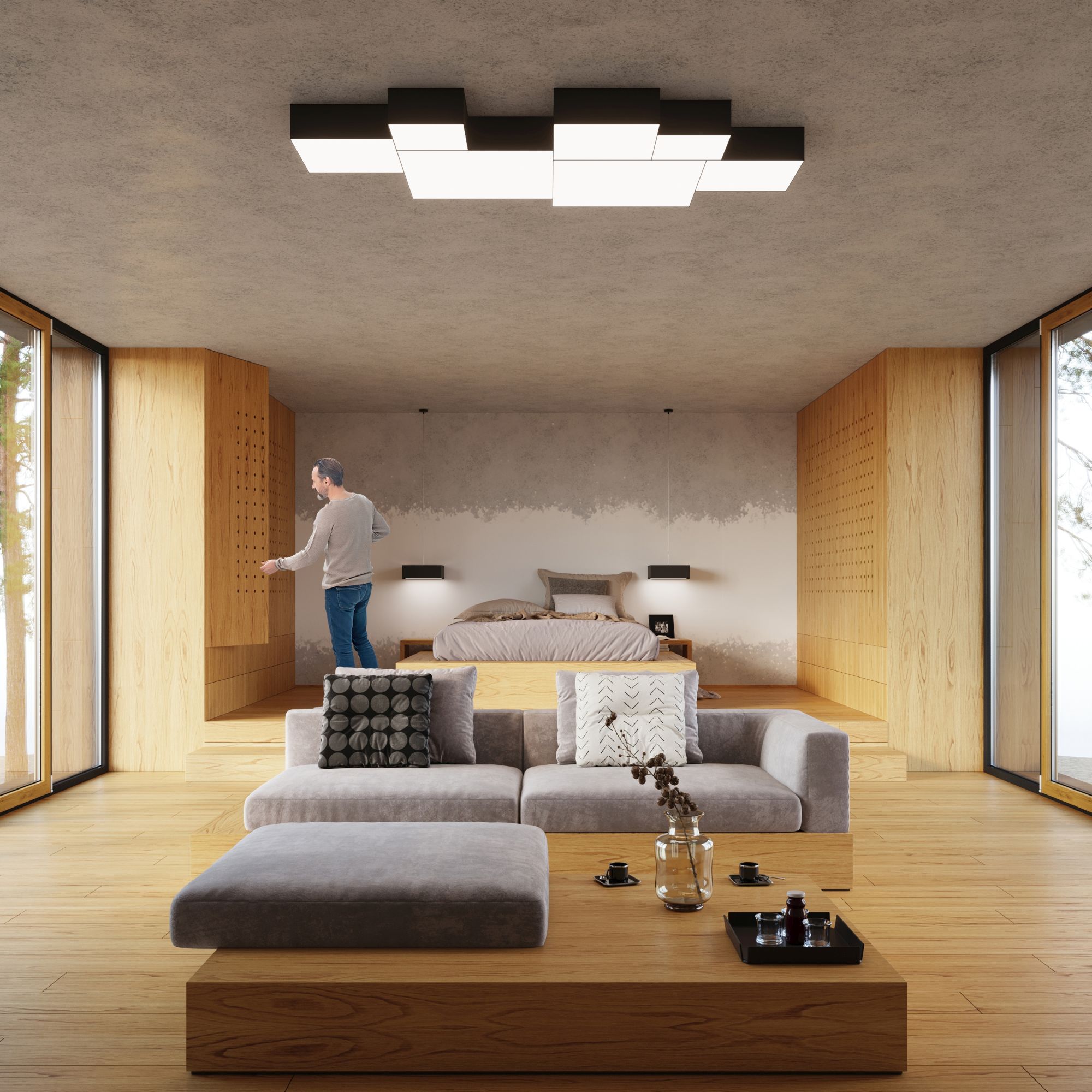Sollux Lighting Horus plafon 2x60W czarny SL.0136