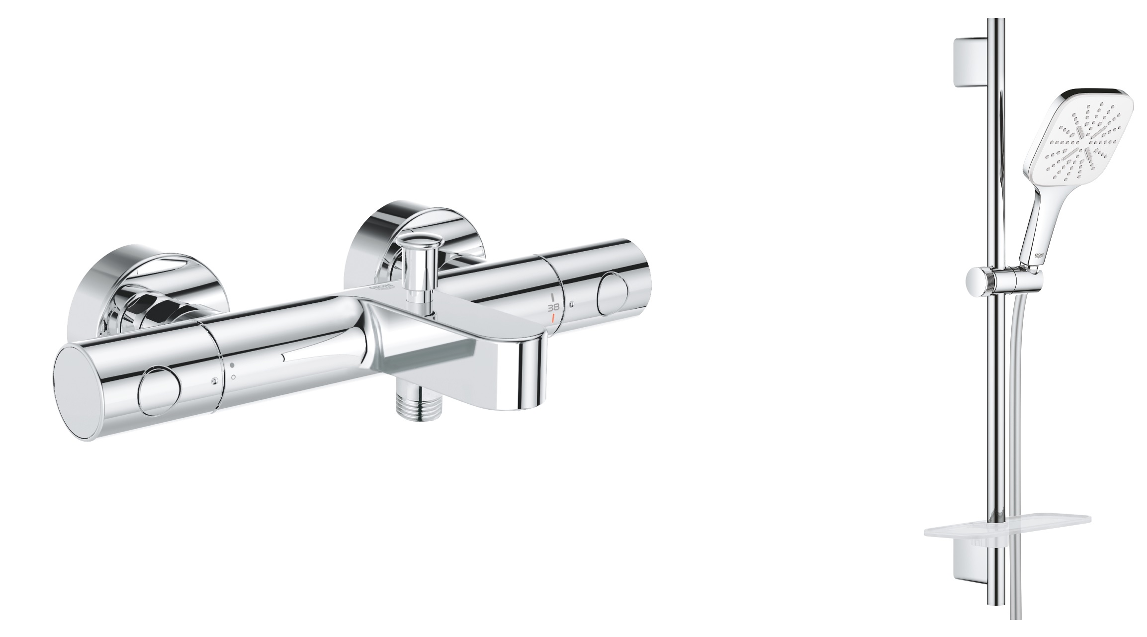 Zestaw Grohe Grohtherm 800 Cosmopolitan bateria wannowo-prysznicowa termostatyczna z zestawem prysznicowym Vitalio SmartActive 130 Cube ... - Wysyłka 