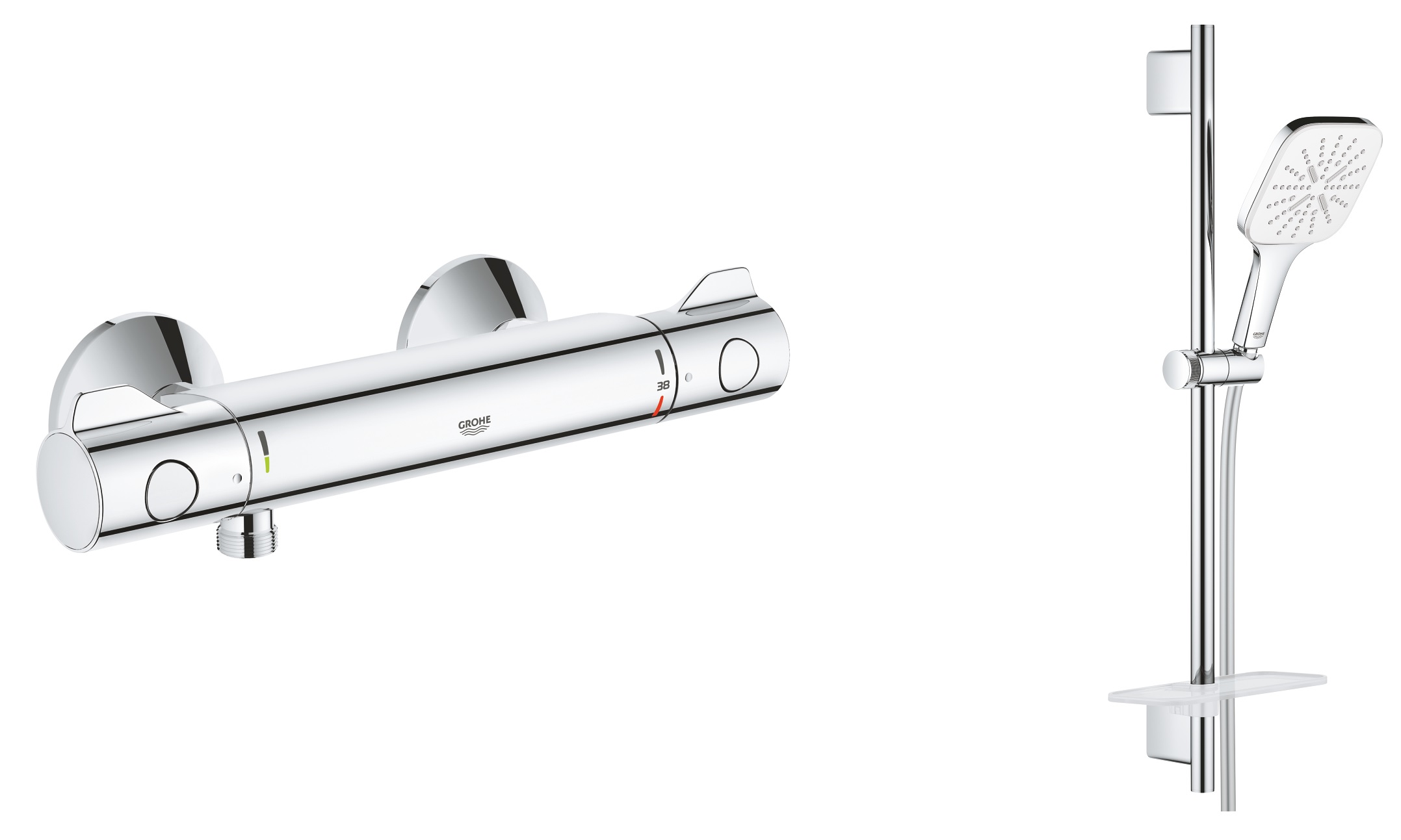 Zestaw Grohe Grohtherm 800 bateria prysznicowa termostatyczna z zestawem prysznicowym Vitalio SmartActive 130 Cube chrom (34558000, ... - Wysyłka w 