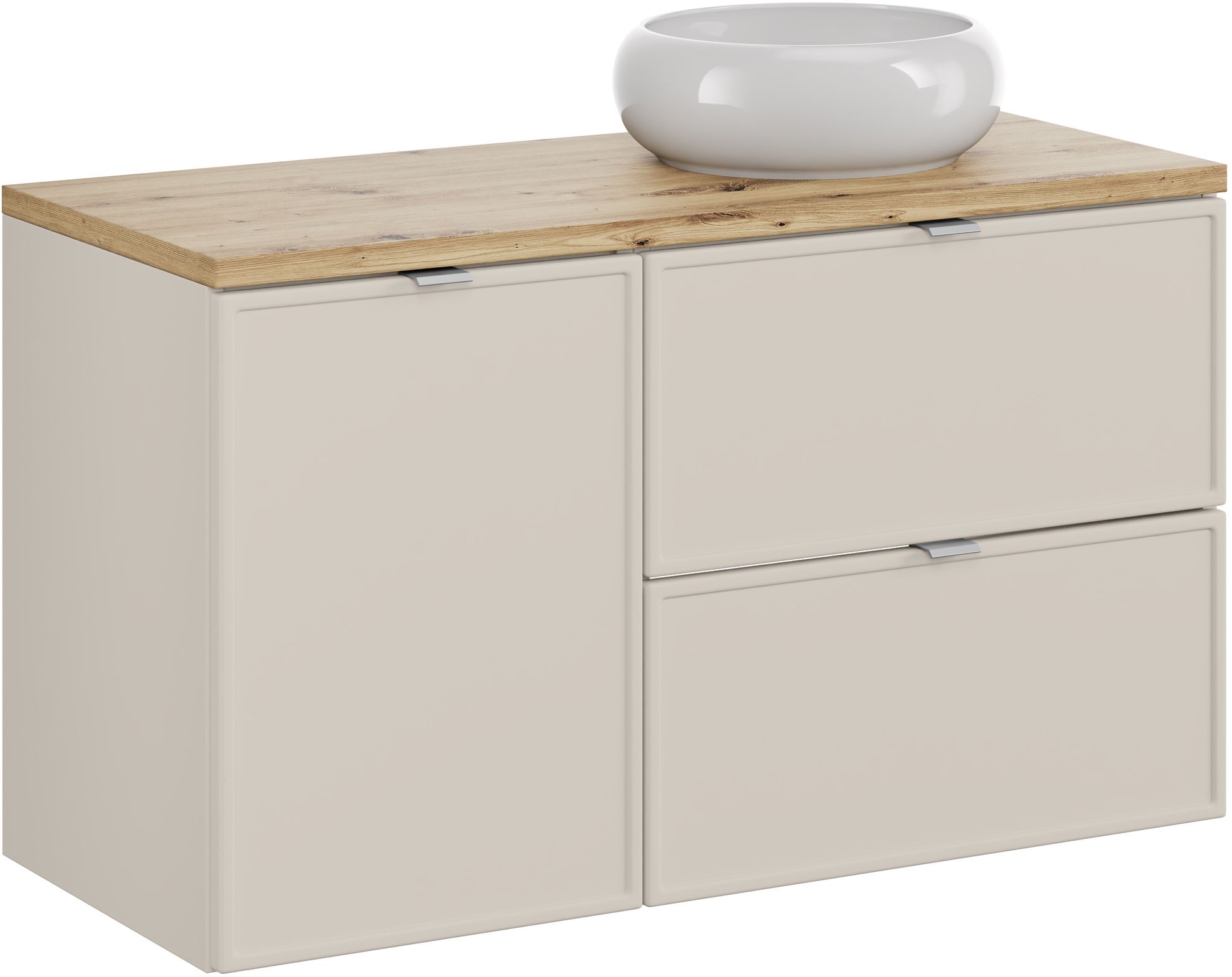 Zestaw Comad Bella Cashmere szafka 100 cm podumywalkowa wisząca kaszmir z blatem dąb i umywalką SET-BC B ARTISAN 100CM UN WIKI WH