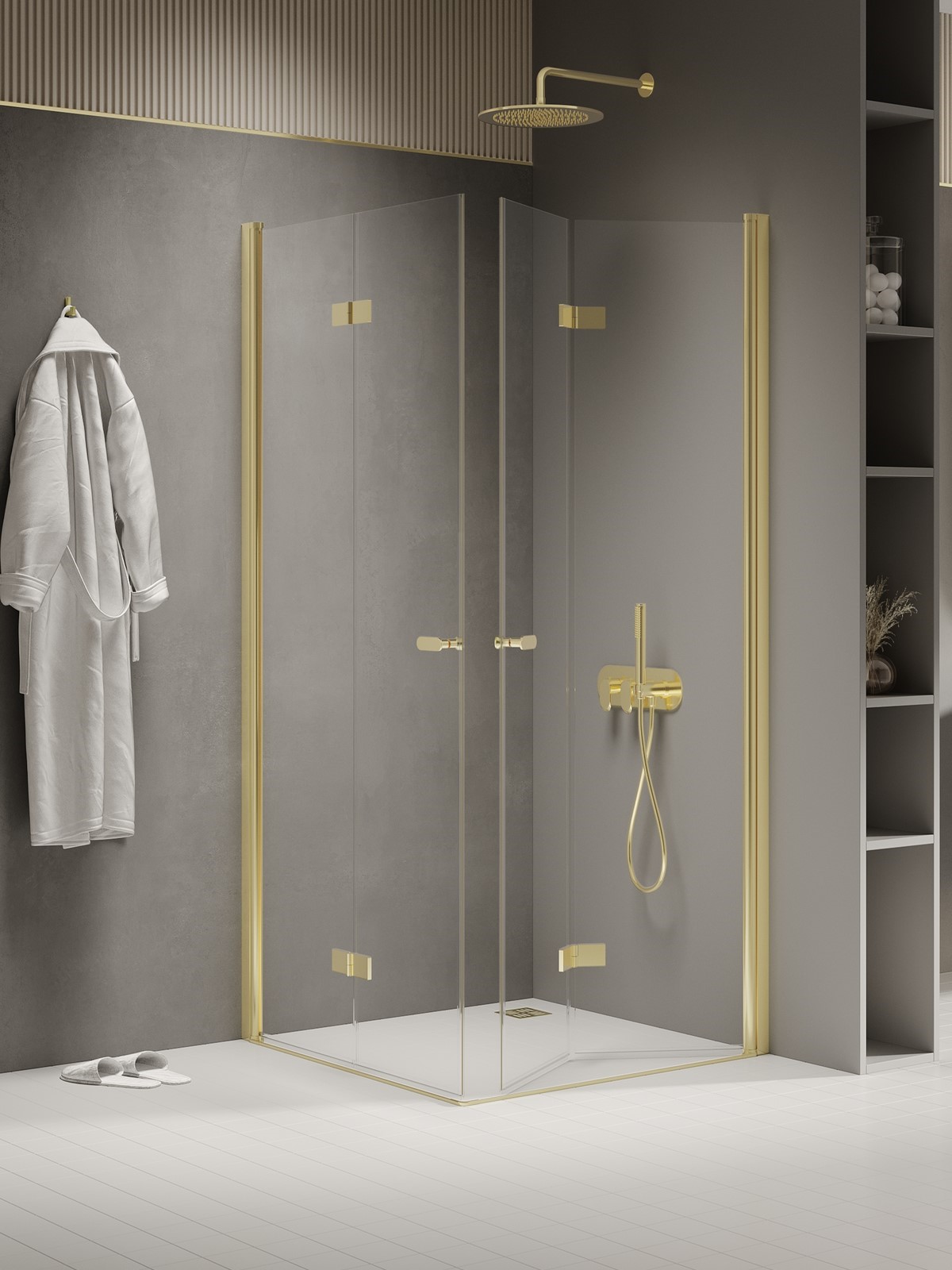 New Trendy New Soleo Light Gold kabina prysznicowa 80x100 cm prostokątna złoty połysk/szkło przezroczyste K-1950