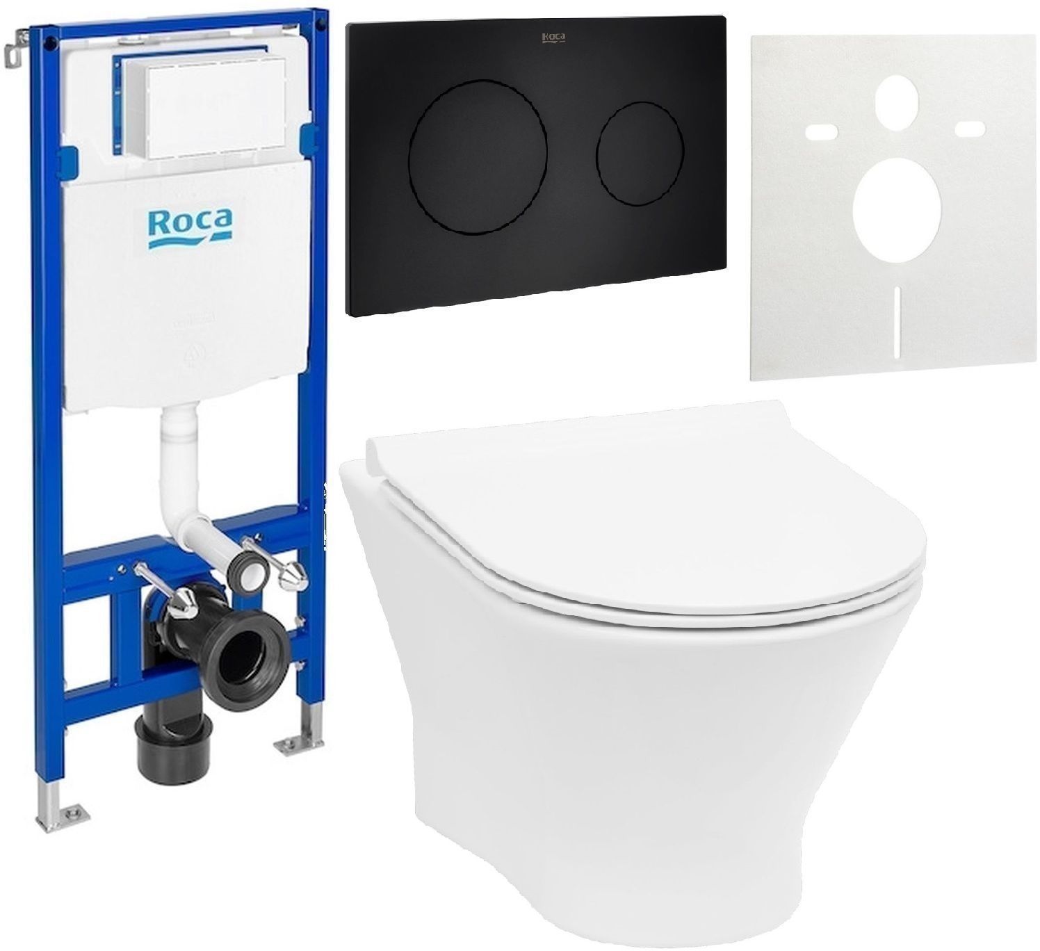 Zestaw Roca Nexo miska WC wisząca Rimless z deską sedesową wolnoopadającą i stelaż podtynkowy Duplo One z przyciskiem spłukującym ... - Wysyłka w 24h