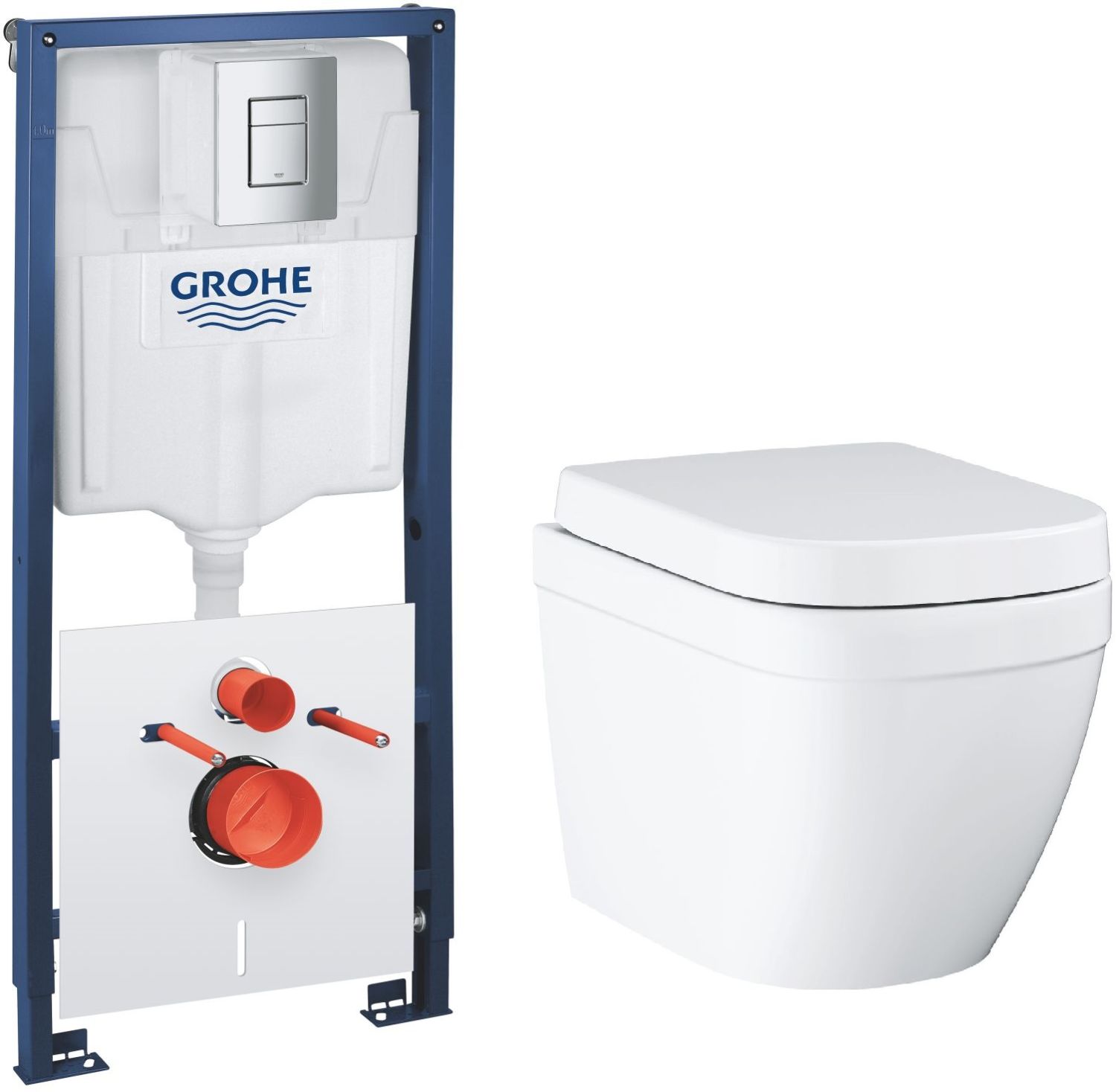 Zestaw Grohe Solido stelaż podtynkowy z przyciskiem Even chrom i miską WC Euro Ceramic wiszącą z deską wolnoopadającą (39930000, ... - Wysyłka w 24h