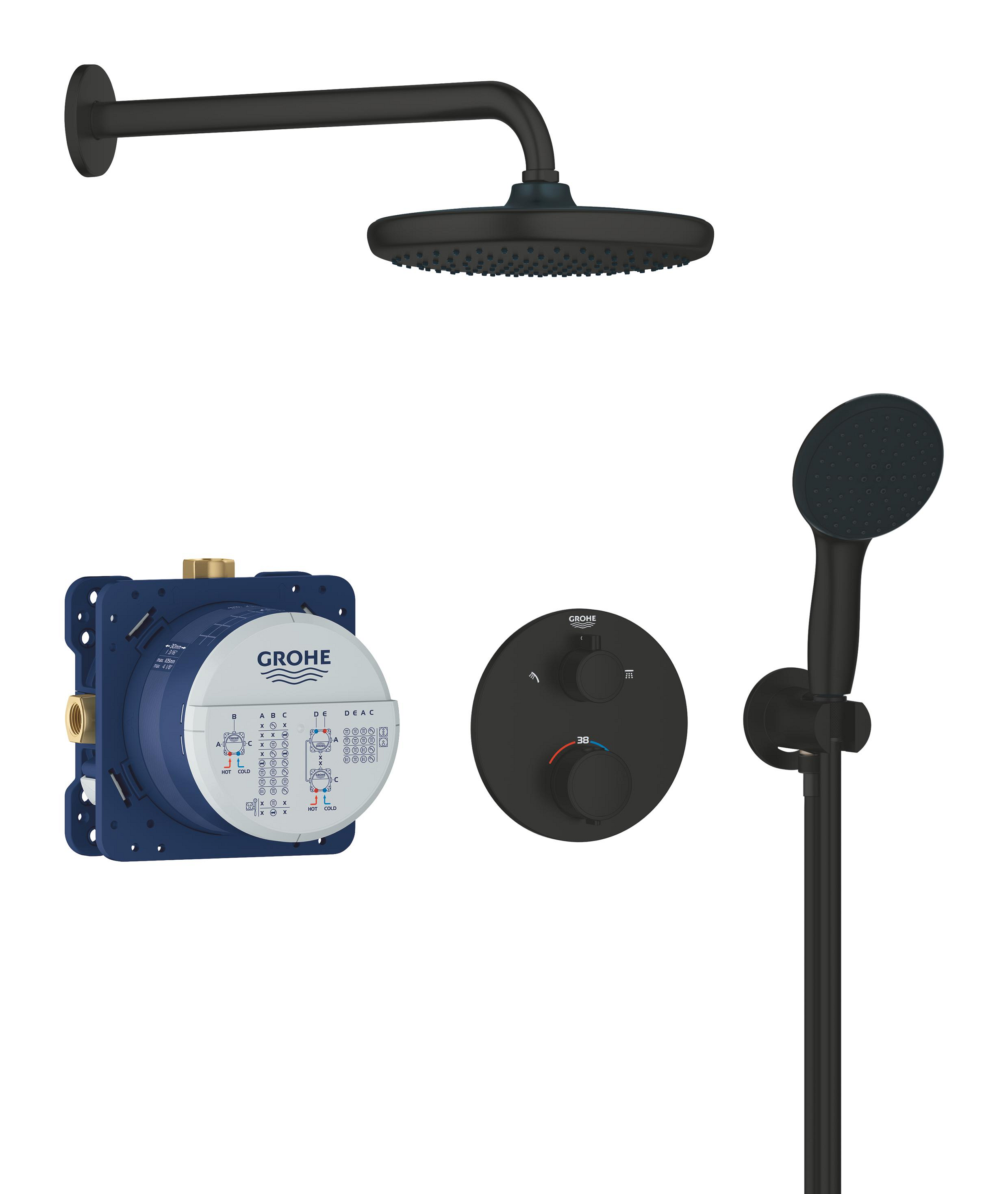 Grohe Vitalio Start zestaw prysznicowy podtynkowy termostatyczny z deszczownicą czarny 348832430