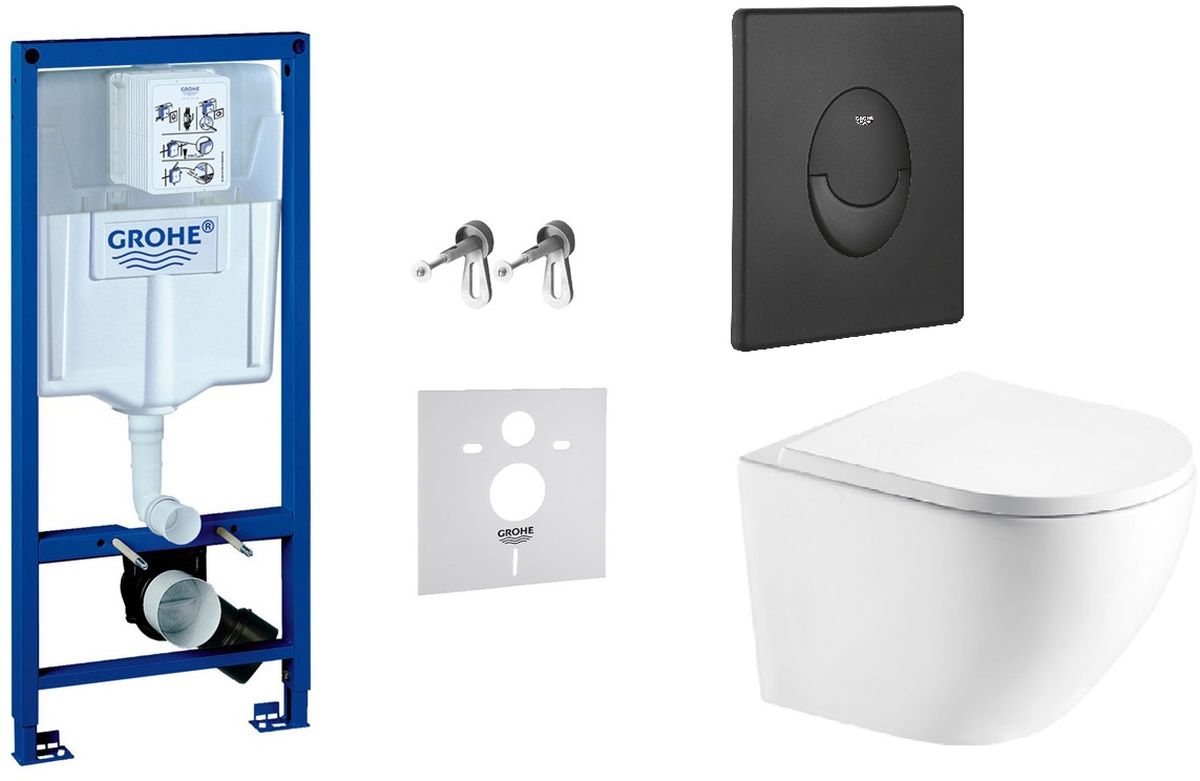 Zestaw Grohe Rapid SL stelaż podtynkowy 3w1 z przyciskiem Start czarnym i miską Hagser Beno z deską (38539001, 38964KF0, HGR20000042) - Wysyłka w 24h