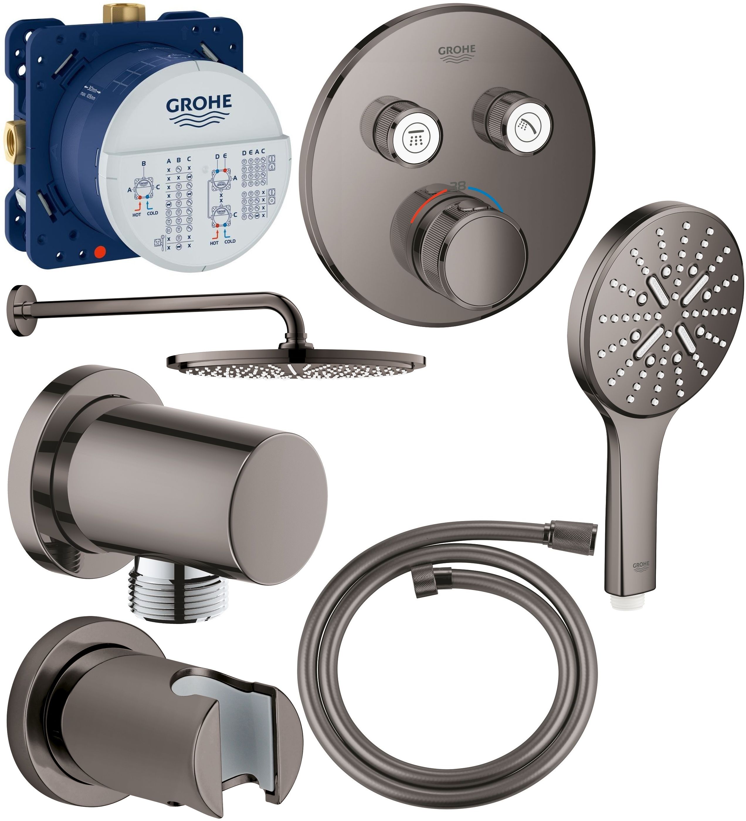 Grohe Grohtherm SmartControl zestaw prysznicowy podtynkowy termostatyczny z deszczownicą hard graphite (35600000, 29119A00, 27074A00, ...