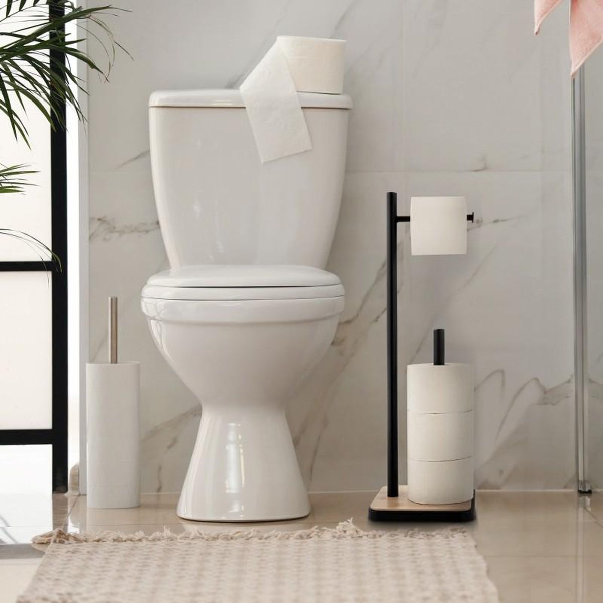 YokaHome Saga stojak na papier toaletowy czarny mat/bambus P.SAGA - Wysyłka w 24h