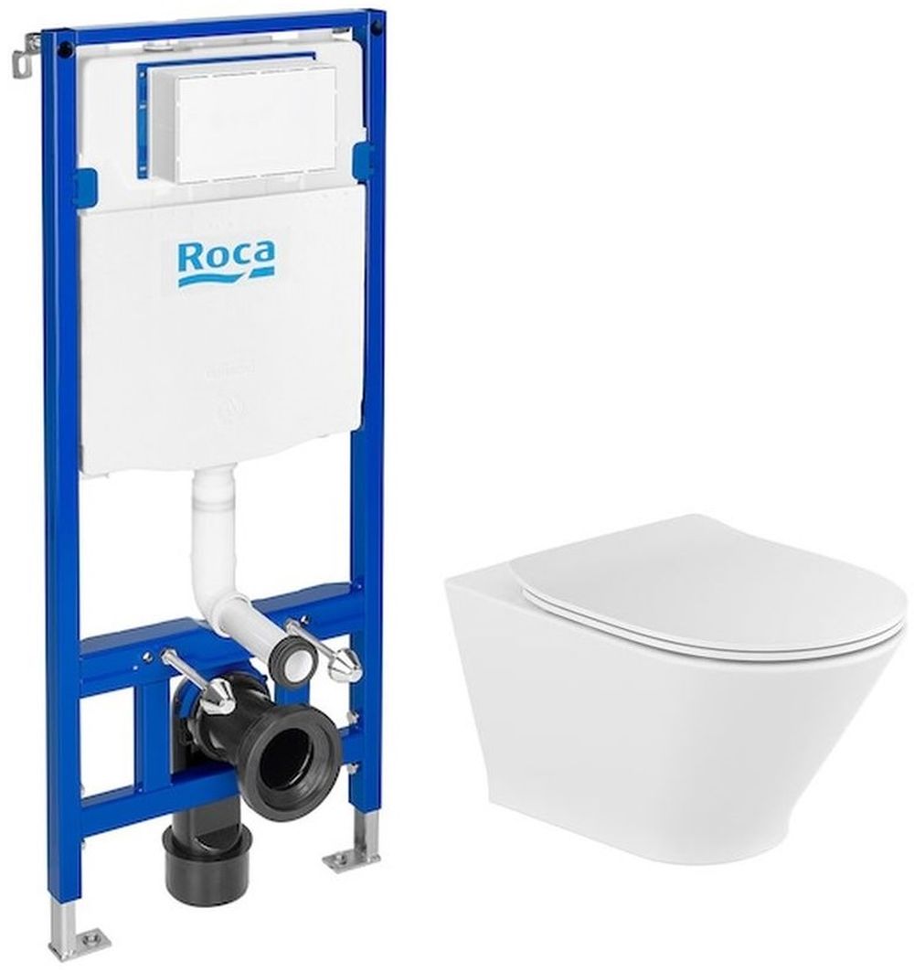 Zestaw Roca Gap Round miska WC wisząca Rimless z deską wolnoopadającą slim białą i stelaż podtynkowy do WC Roca Duplo One ( ... - Wysyłka w 24h