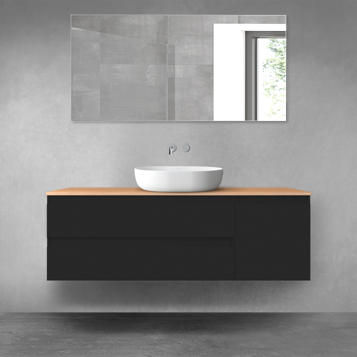 Oltens Vernal zestaw mebli łazienkowych 140 cm z blatem czarny mat/dąb 68263300 - Wysyłka w 24h