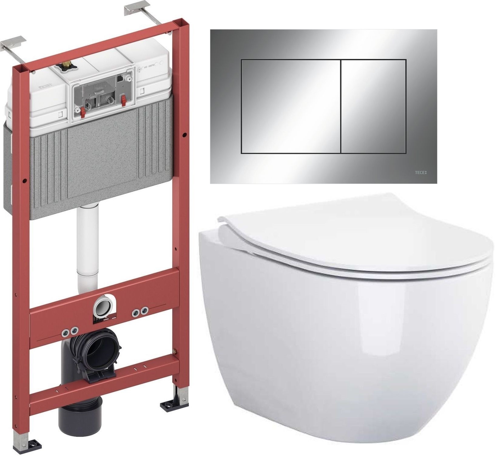 Zestaw Cersanit Zen miska WC Clean On z deską wolnoopadającą i stelaż podtynkowy Tece Base z przyciskiem spłukującym Now chrom ...