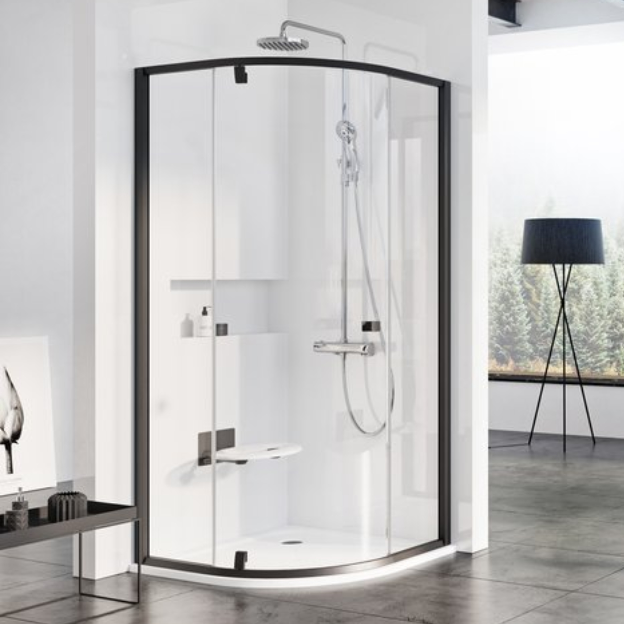 Ravak Pivot kabina prysznicowa 80x80 cm półokrągła czarny mat/szkło przezroczyste 37644300Z1