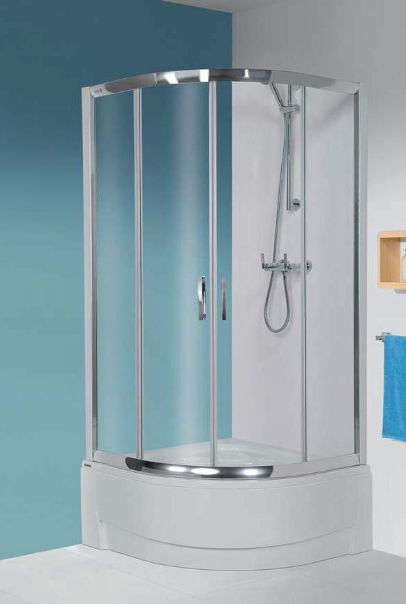 Sanplast TX kpl-KP4/TX5b-90/165 kabina prysznicowa 90 cm półokrągła z brodzikiem srebrny błyszczący/Sitodruk W15 602-271-0362-38-231
