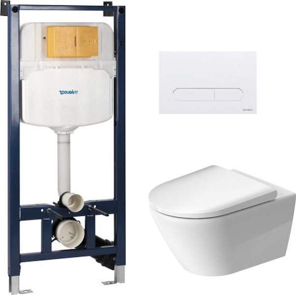 Zestaw Duravit DuraSystem stelaż podtynkowy z przyciskiem spłukującym białym i miską WC Rimless D-Neo z deską wolnoopadającą ...