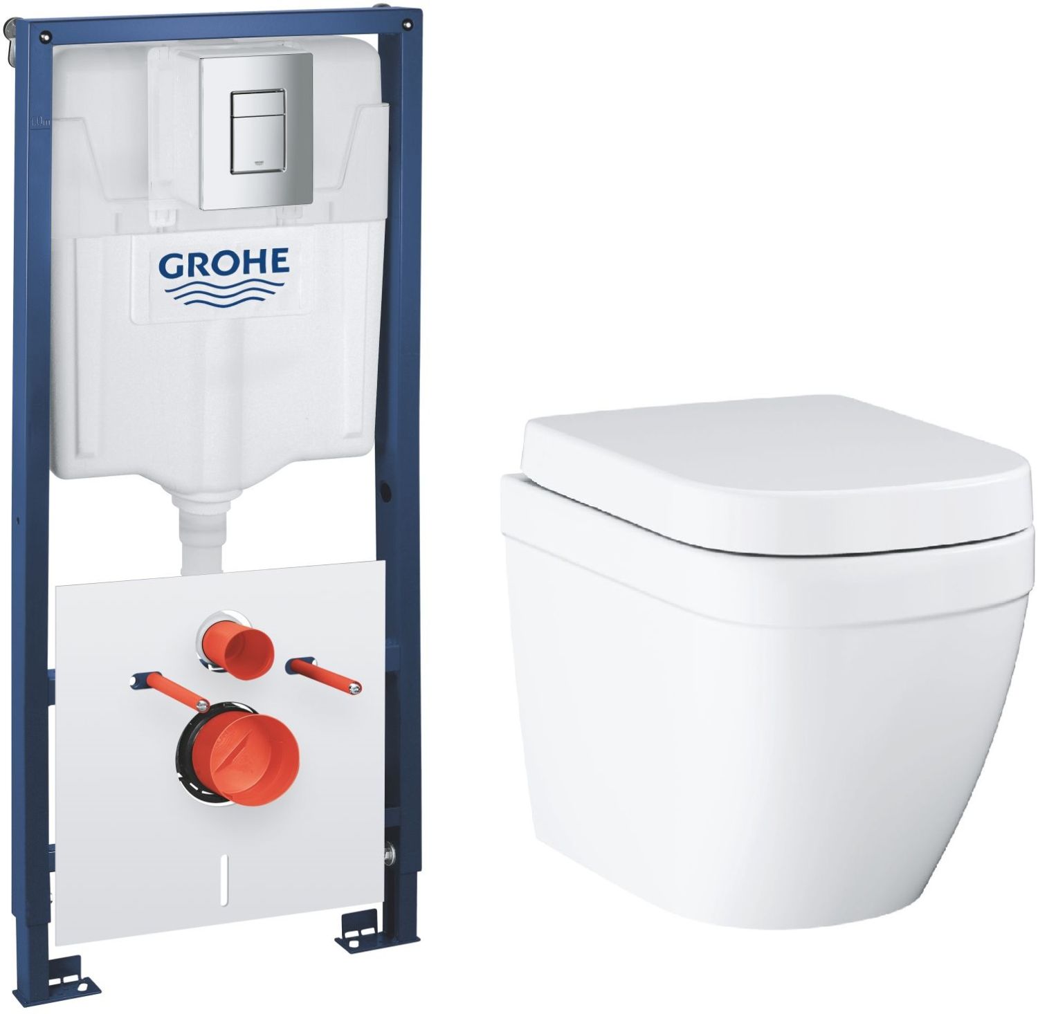 Zestaw Grohe Solido stelaż podtynkowy z przyciskiem Even chrom i miską WC Euro Ceramic wiszącą z deską wolnoopadającą (39930000, ... - Wysyłka w 24h