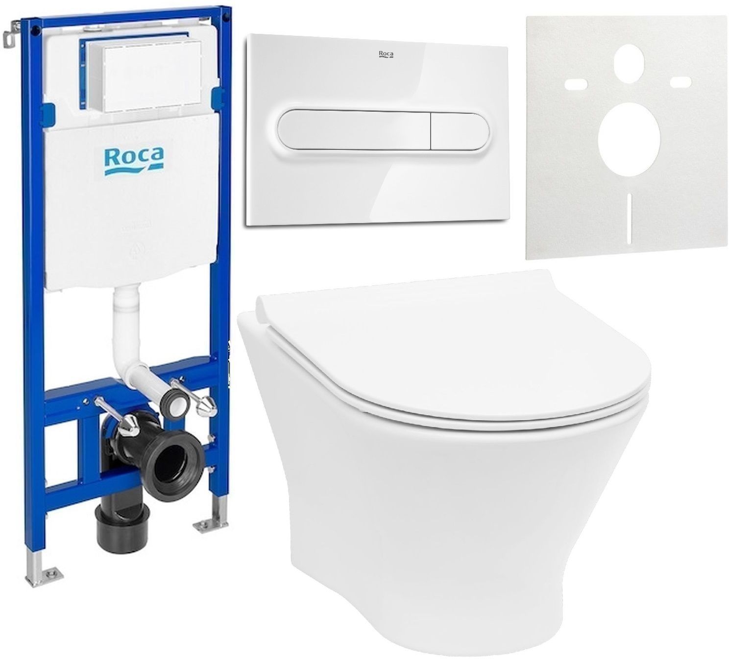 Zestaw Roca Nexo miska WC wisząca Rimless z deską sedesową wolnoopadającą i stelaż podtynkowy Duplo One z przyciskiem spłukującym ... - Wysyłka w 24h