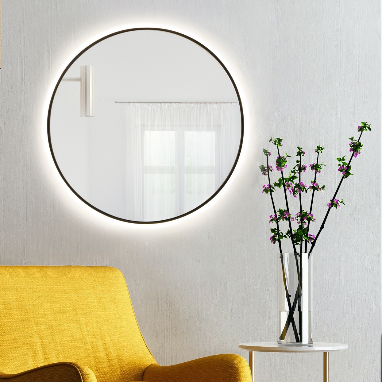 Smartwoods Bright lustro 60 cm okrągłe z oświetleniem LED czarne barwa światła neutralna - Wysyłka w 24h