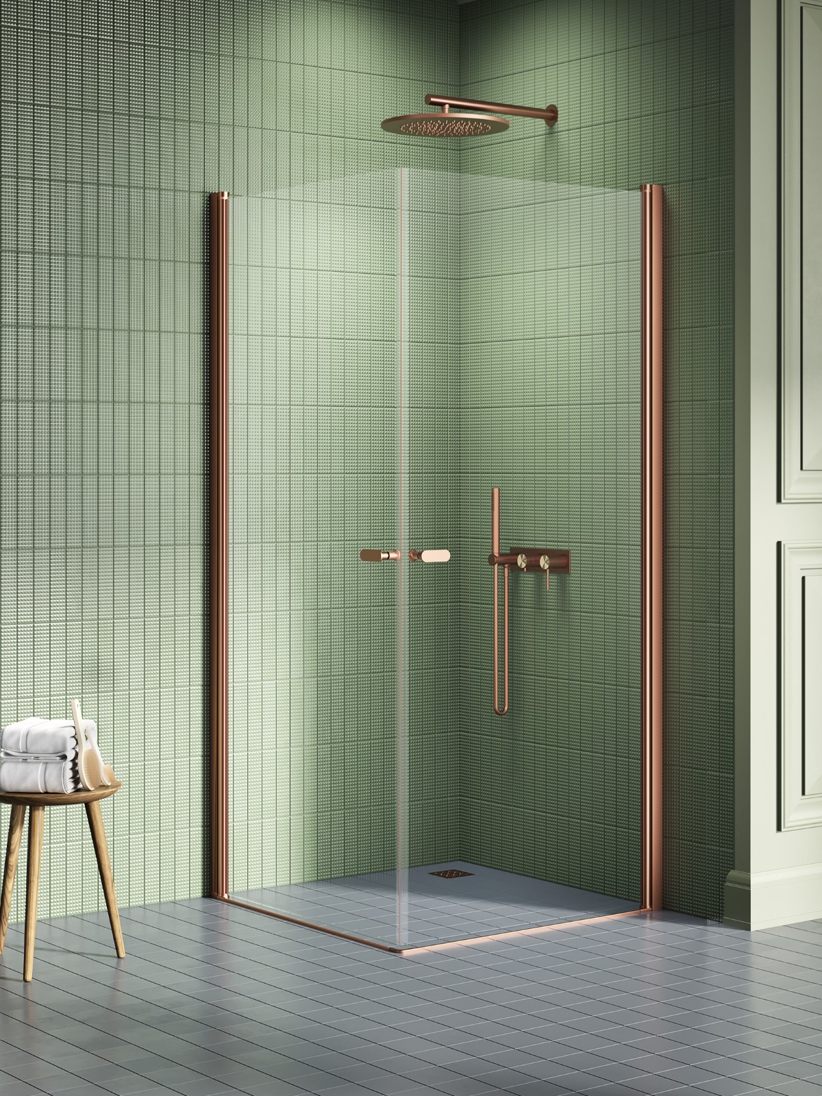 New Trendy New Soleo Copper Brushed kabina prysznicowa 80x100 cm prostokątna miedź szczotkowana/szkło przezroczyste K-2013