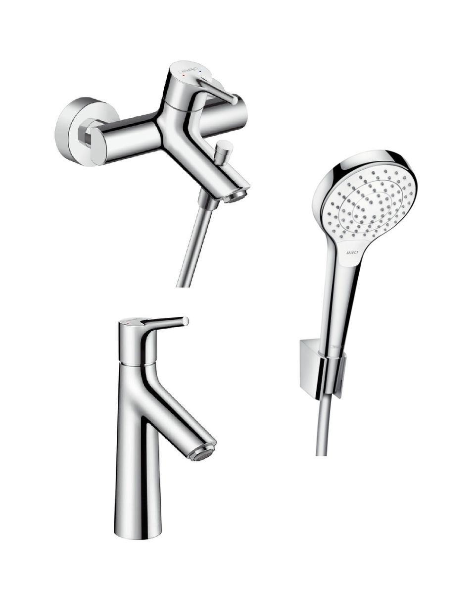 Zestaw Hansgrohe Talis S bateria wannowa i umywalkowa z zestawem prysznicowym Croma (72400000, 72020000, 26421400)