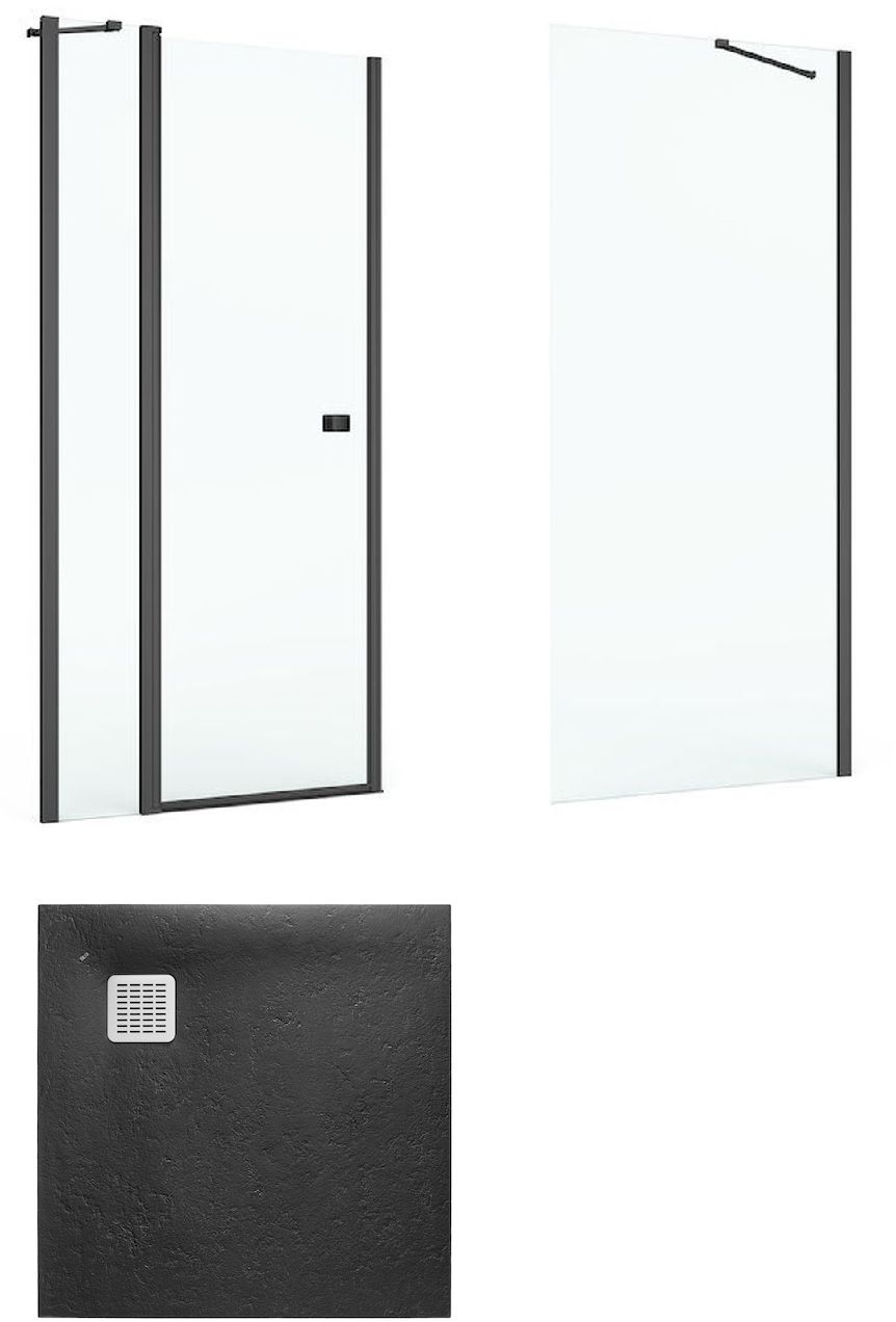 Zestaw Roca Capital kabina prysznicowa 80 cm z brodzikiem Terran czarny mat/szkło przezroczyste (AM4608016M, AM4408016M, AP10332032001400)
