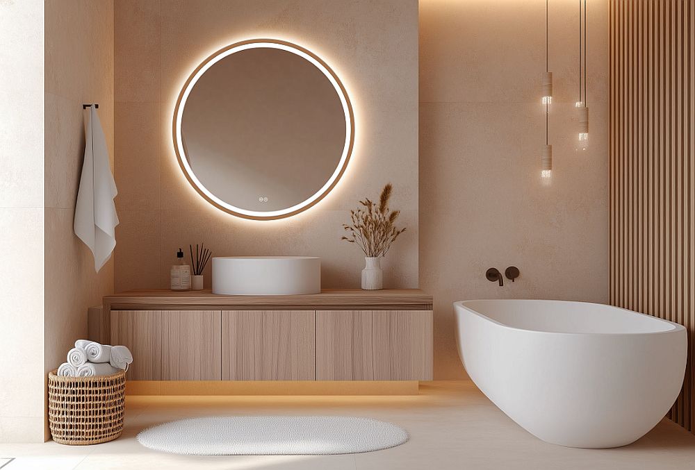 Venti Orion Red Gold lustro 80 cm okrągłe z oświetleniem z matą grzewczą miedź