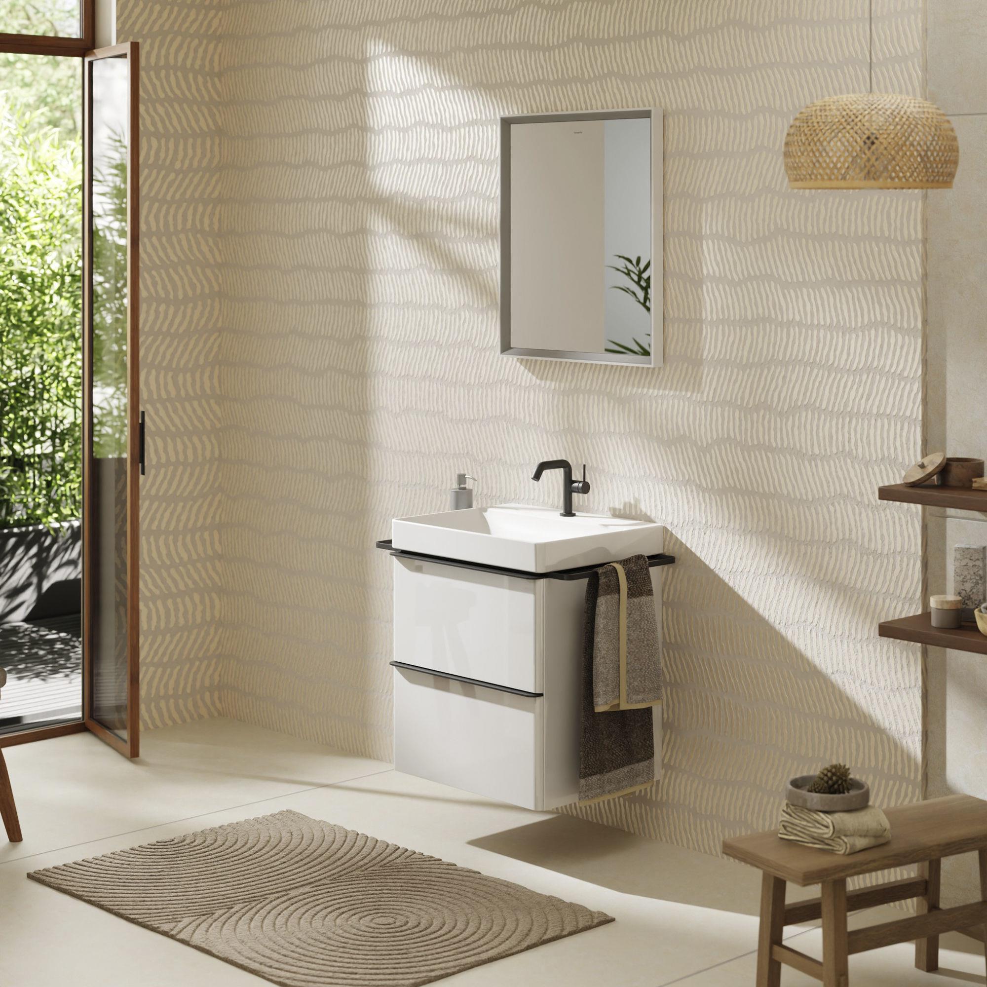 Hansgrohe Xelu Q szafka 58 cm podumywalkowa wisząca biały wysoki połysk/czarny mat 54023670