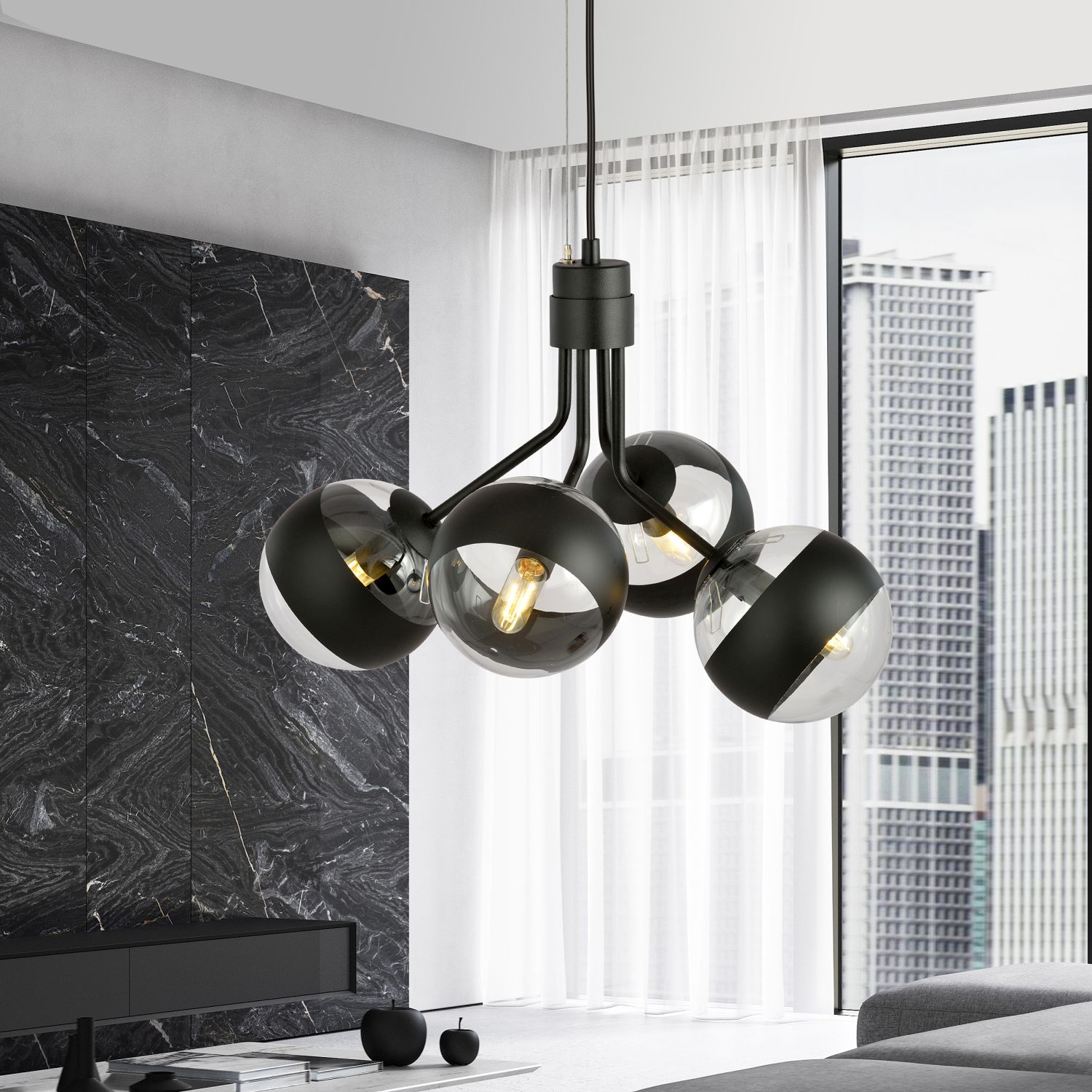 Emibig Nova Stripe lampa wisząca 4x10 W czarna-przezroczysta 1139/4